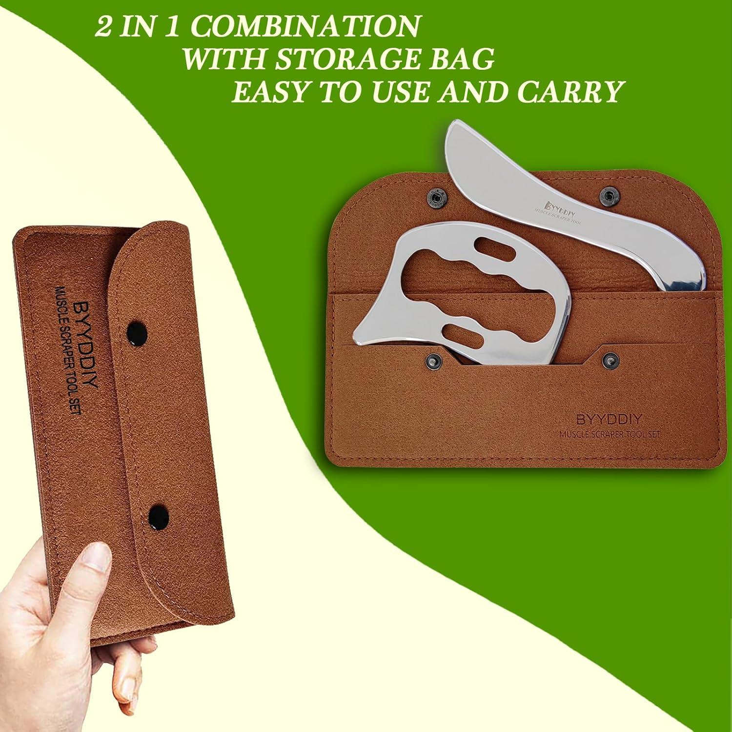 Juego de Herramientas Gua Sha BYYDDIY Acero Inoxidable 2 en 1