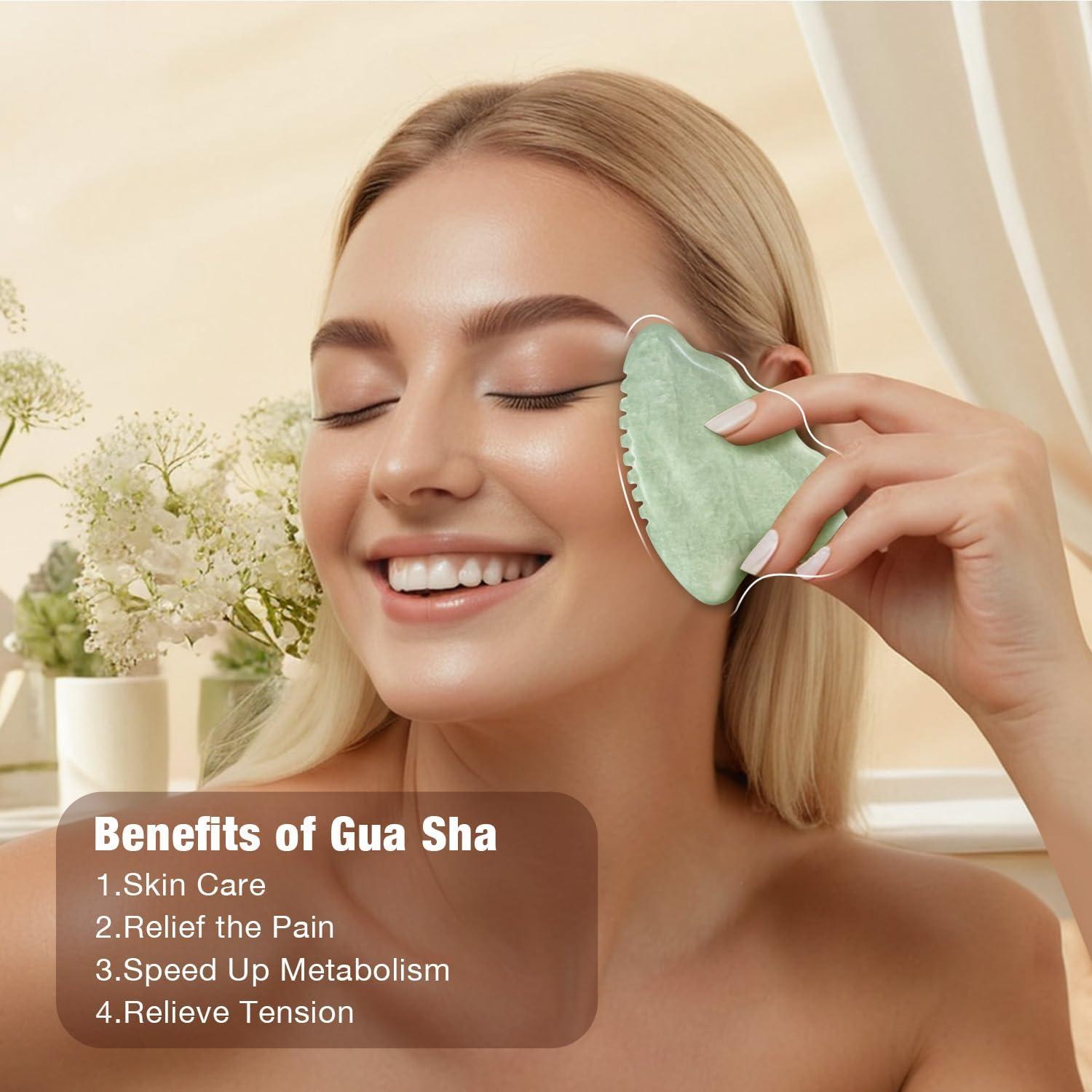 Herramienta Gua Sha de Jade WYGOAKG para Cuidado Facial 10.2x6.1 cm