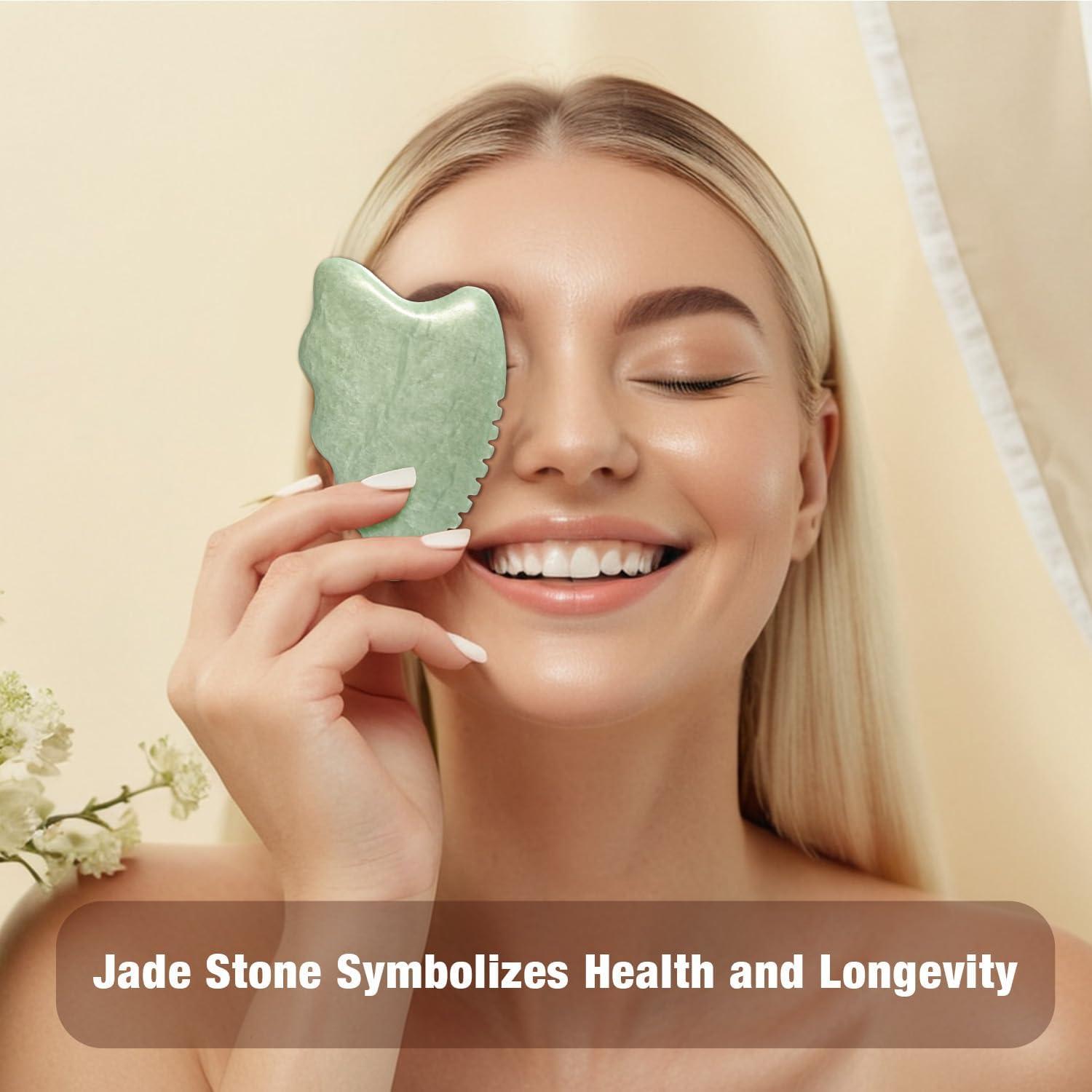 Herramienta Gua Sha de Jade WYGOAKG para Cuidado Facial 10.2x6.1 cm