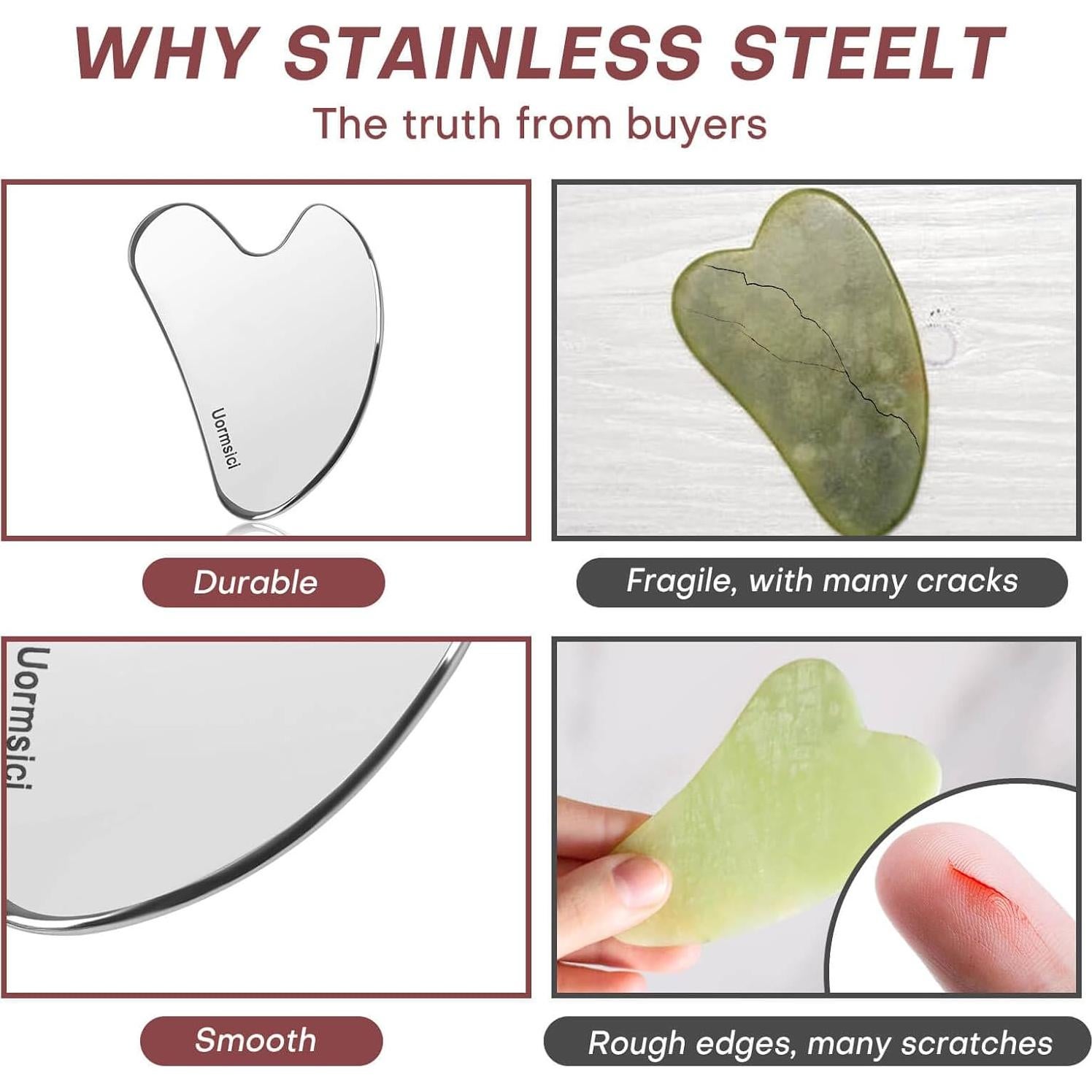 Herramienta Gua Sha Facial Uormsici Acero Inoxidable 304