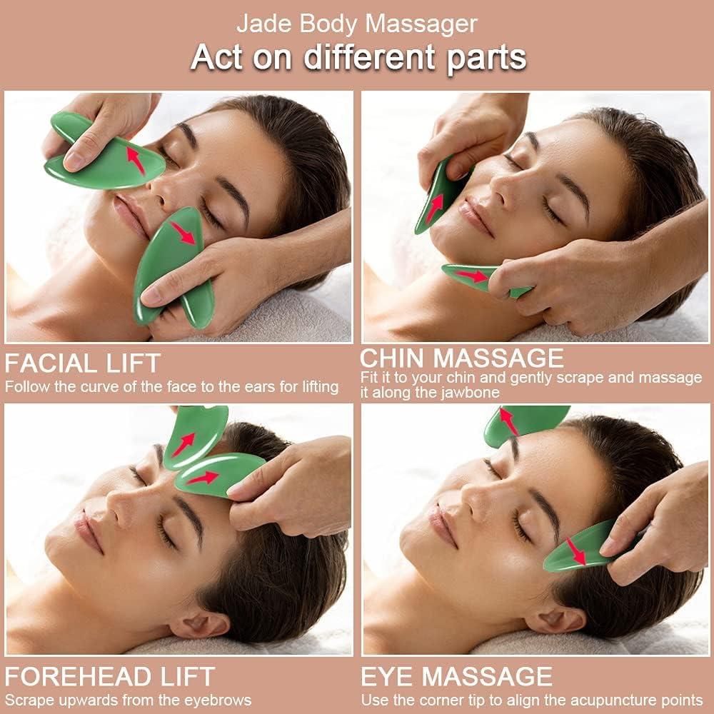 Herramienta de Masaje Gua Sha URAQT Jade Natural 2 Pcs