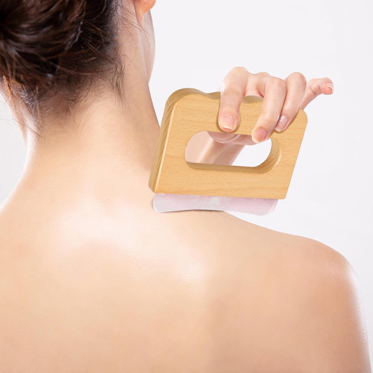 Gua Sha Cuarzo Rosa ideayard con Mango de Madera 11.18cm