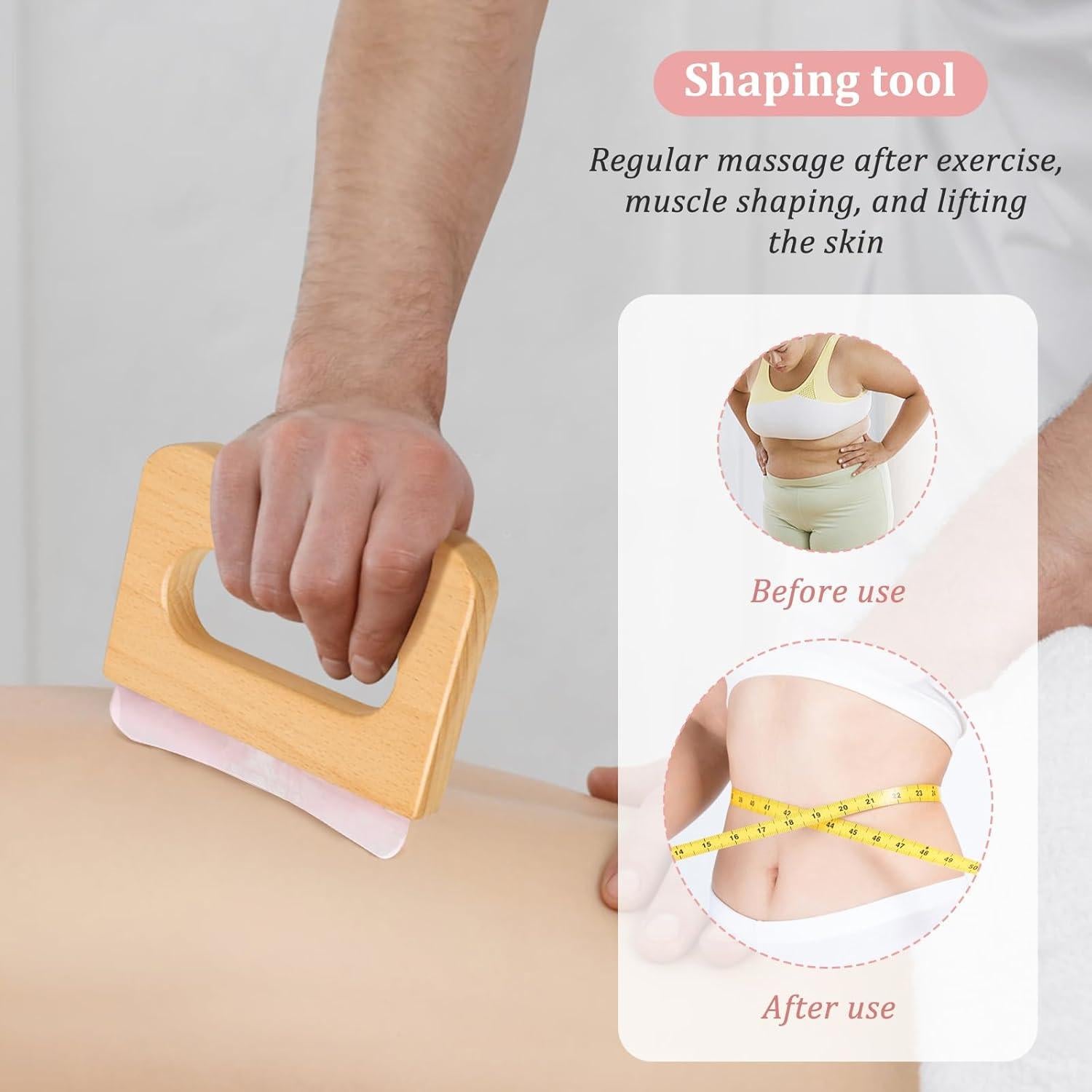 Gua Sha Cuarzo Rosa ideayard con Mango de Madera 11.18cm
