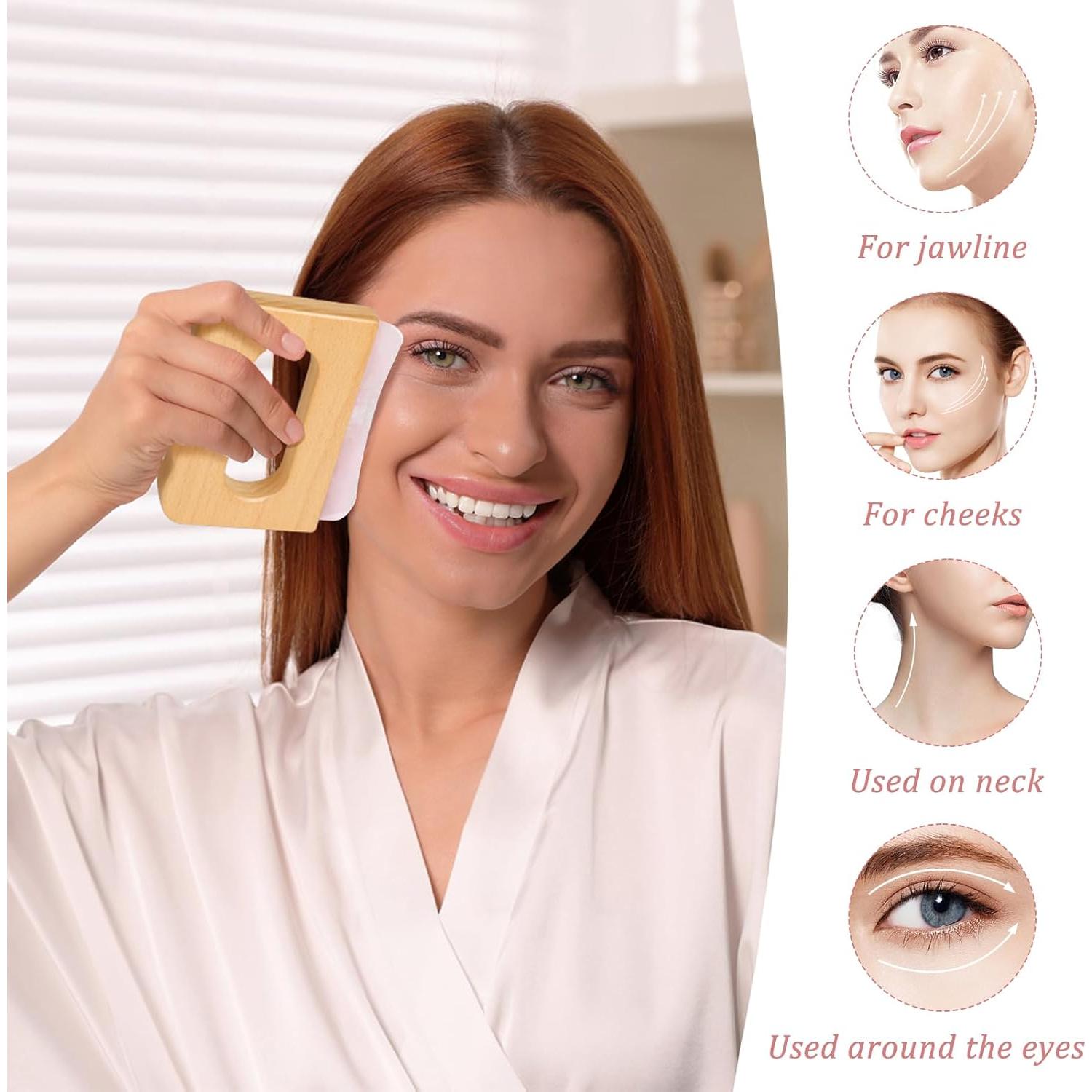 Gua Sha Cuarzo Rosa ideayard con Mango de Madera 11.18cm