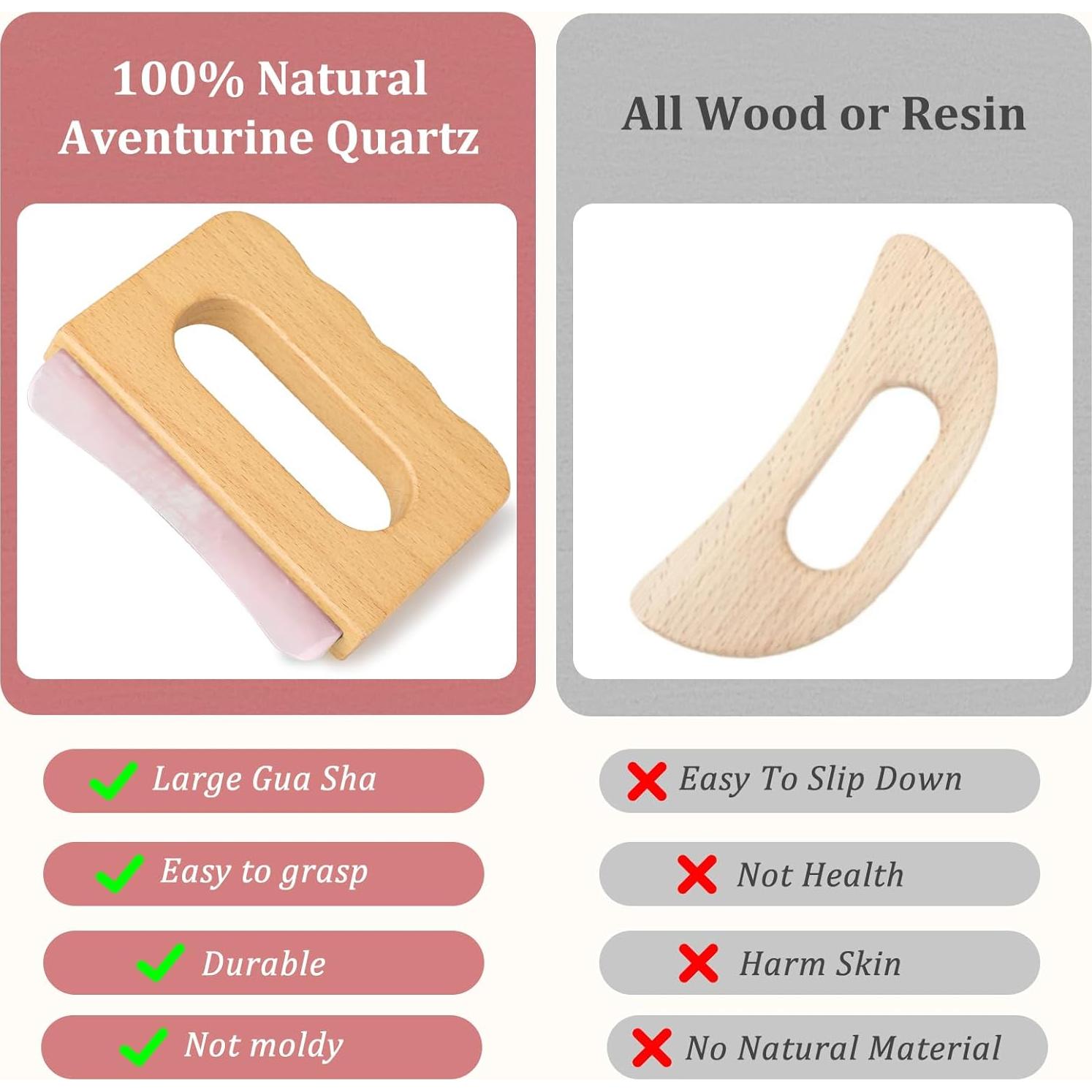 Gua Sha Cuarzo Rosa ideayard con Mango de Madera 11.18cm