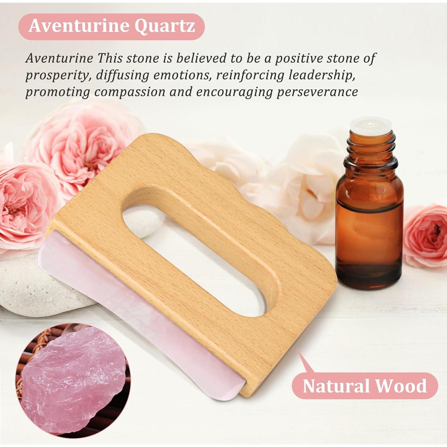 Gua Sha Cuarzo Rosa ideayard con Mango de Madera 11.18cm