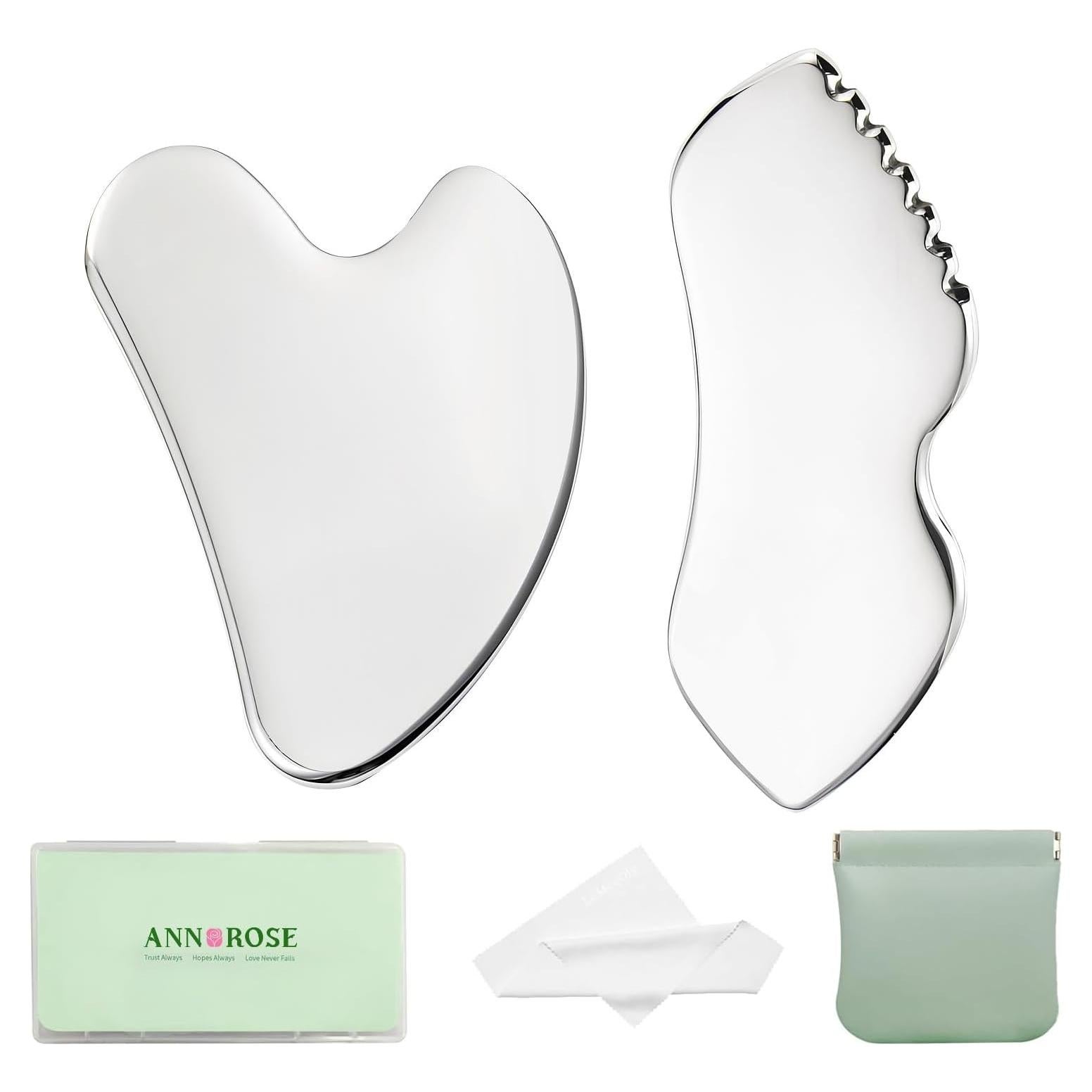 Set de 2 Piezas Gua Sha Acero Inoxidable ANNROS 14.6cm