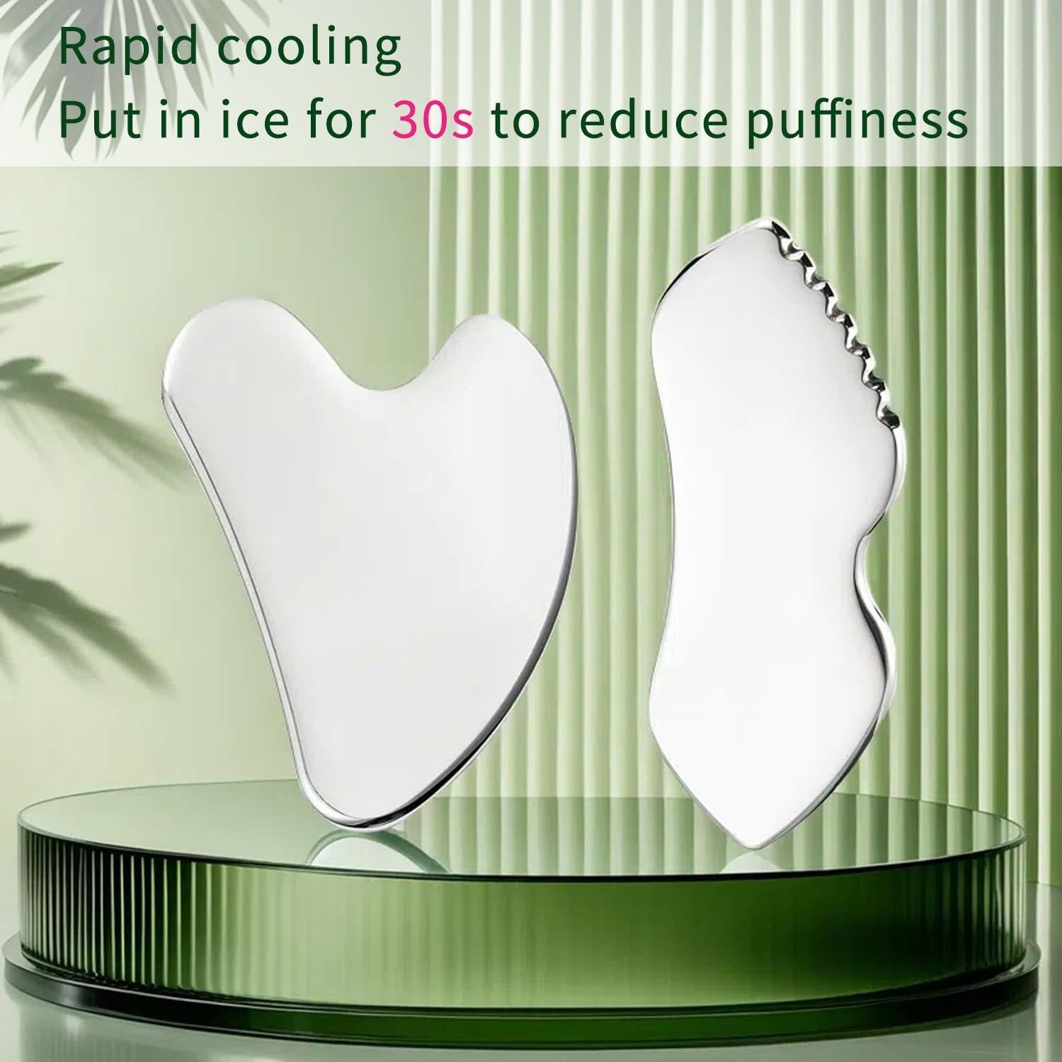 Set de 2 Piezas Gua Sha Acero Inoxidable ANNROS 14.6cm