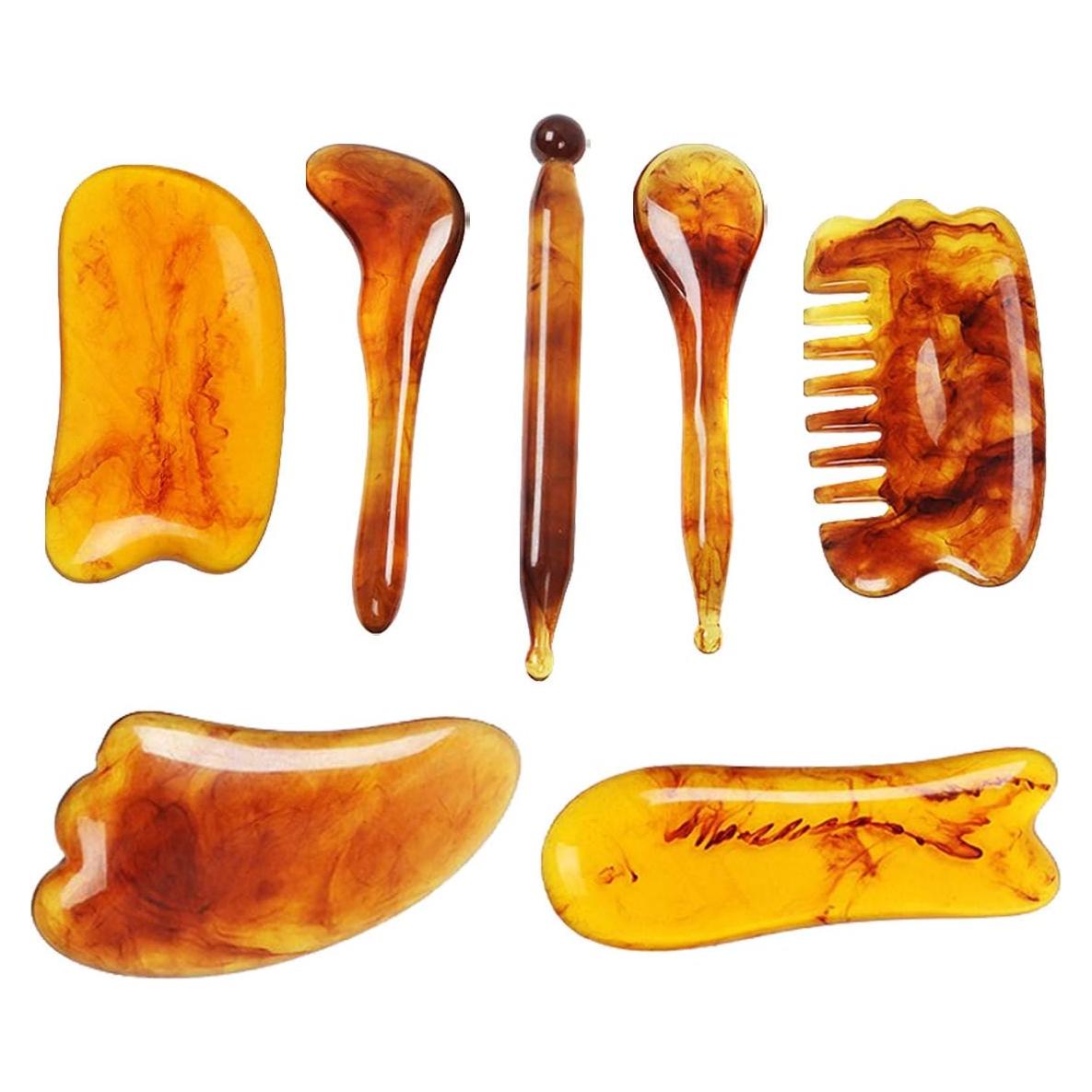 Kit de Masaje Facial Gua Sha 7 Piezas Gawon Ámbar