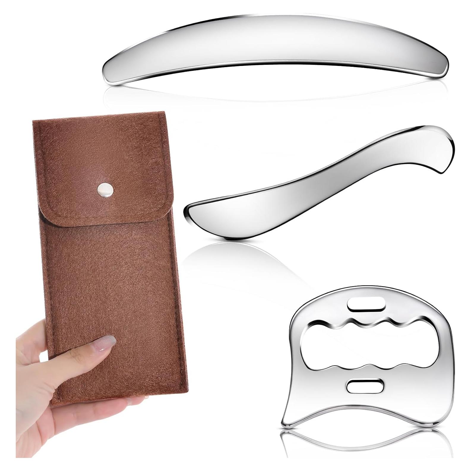 Herramienta Gua Sha de Acero Inoxidable AICNLY 3 en 1 para Masaje