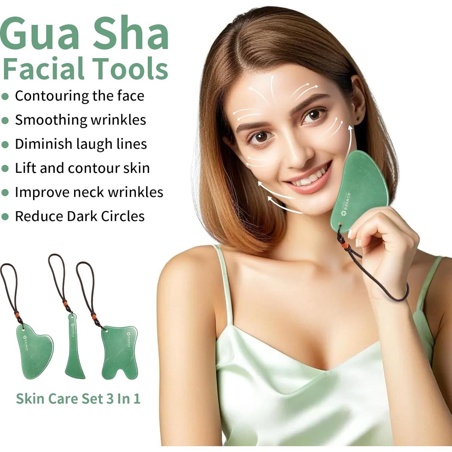 Juego de Herramientas Gua Sha Lusomch 3 Piezas Jade Natural