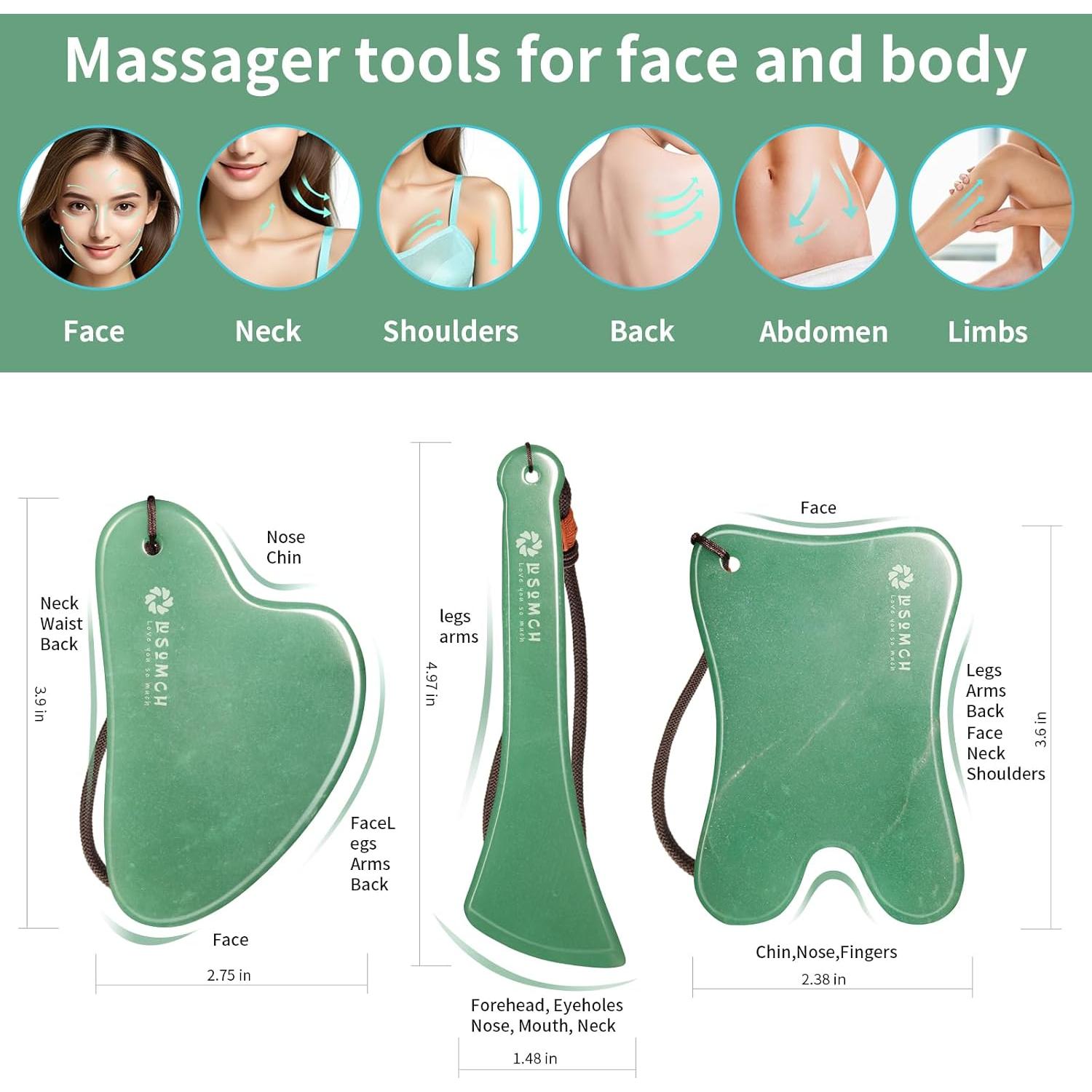 Juego de Herramientas Gua Sha Lusomch 3 Piezas Jade Natural