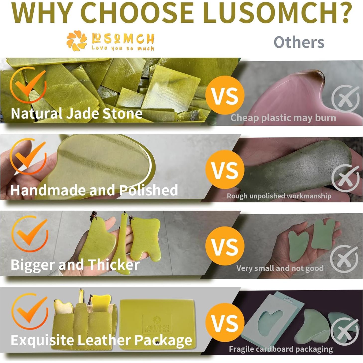 Juego de Herramientas Gua Sha Lusomch 3 Piezas Jade Natural