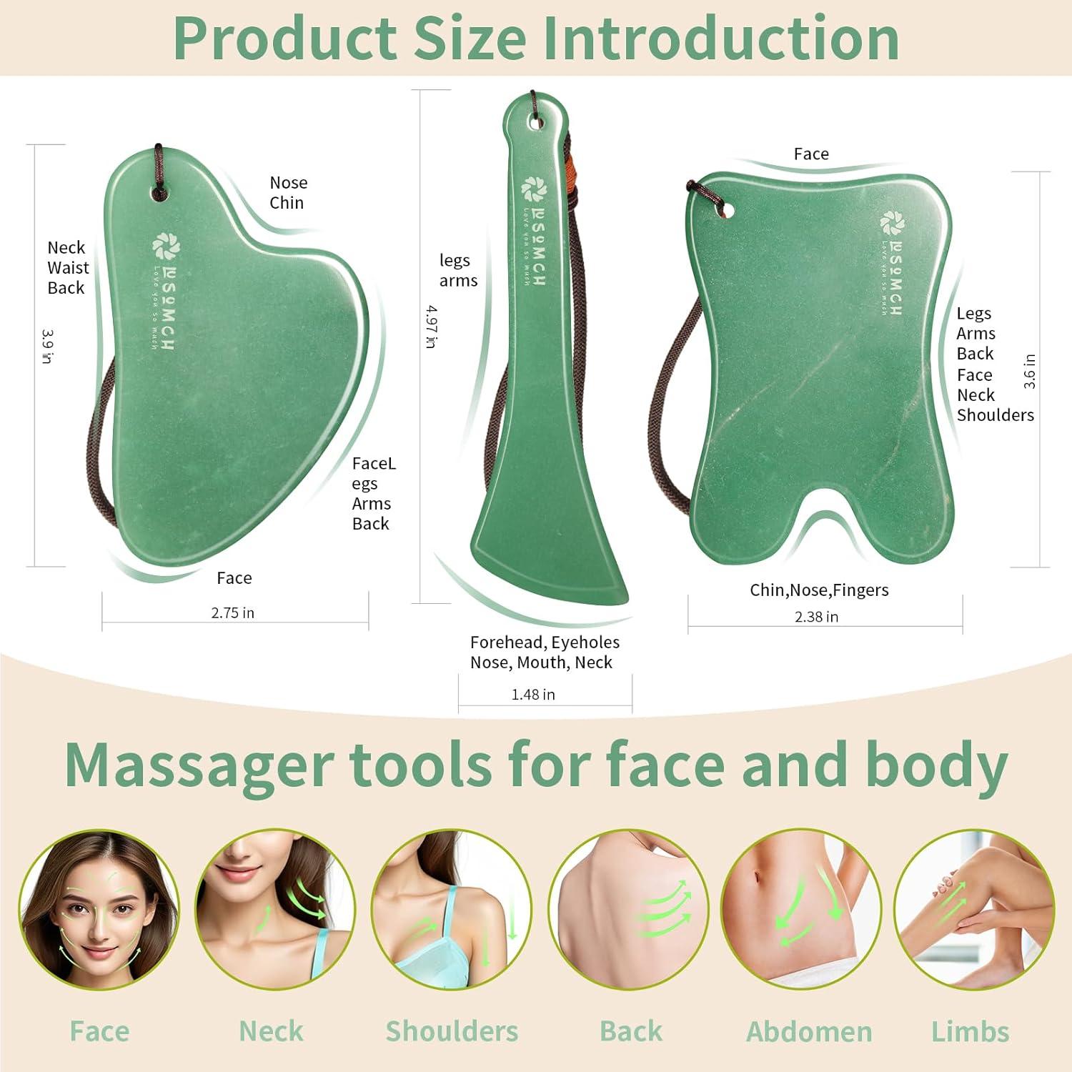 Juego de Gua Sha de Jade Natural Lusomch 3 Piezas Masaje Facial