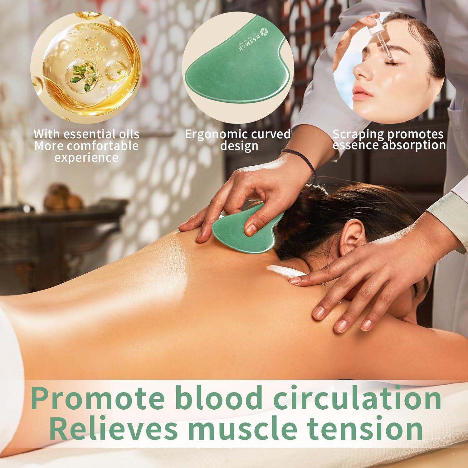 Juego de Gua Sha de Jade Natural Lusomch 3 Piezas Masaje Facial