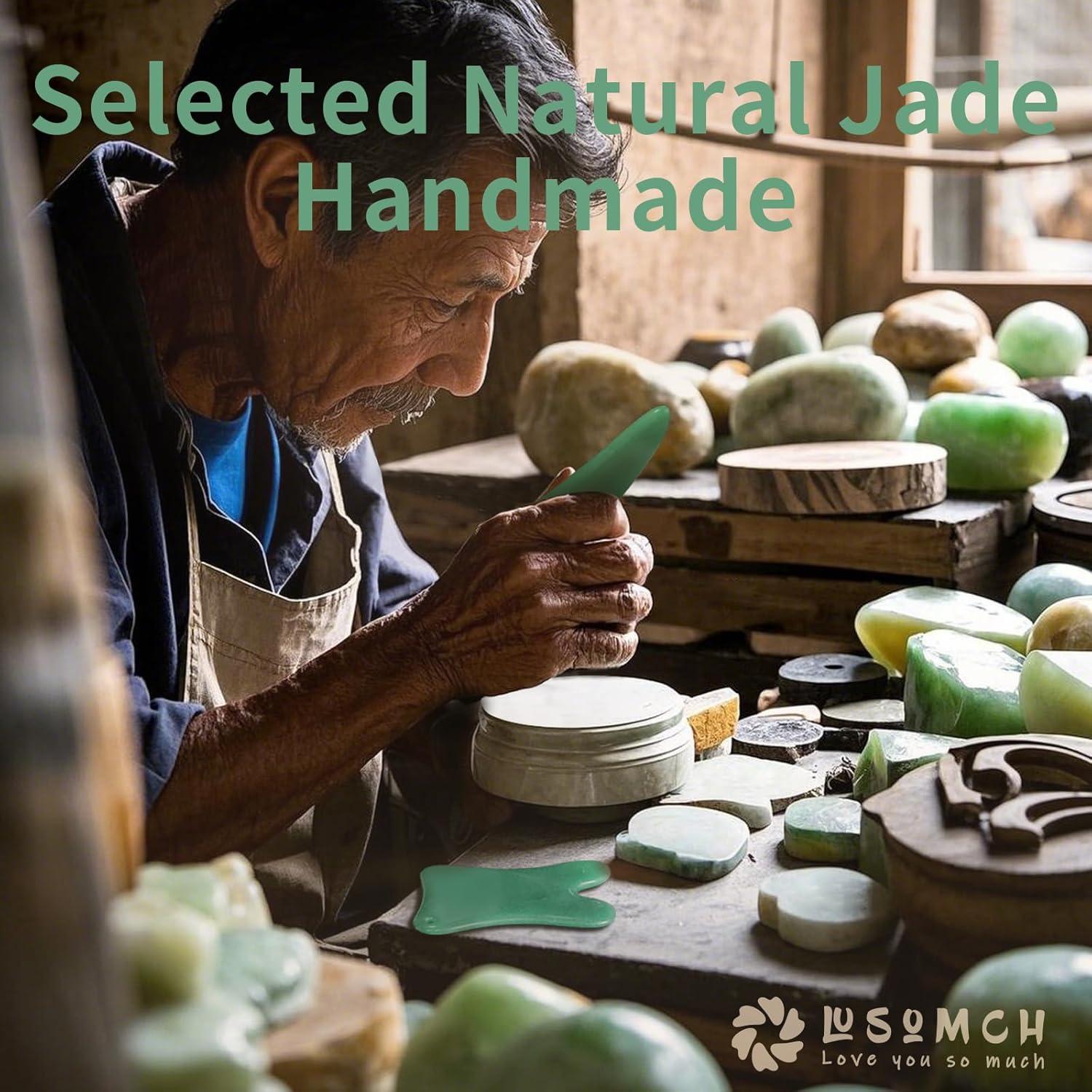 Juego de Gua Sha de Jade Natural Lusomch 3 Piezas Masaje Facial