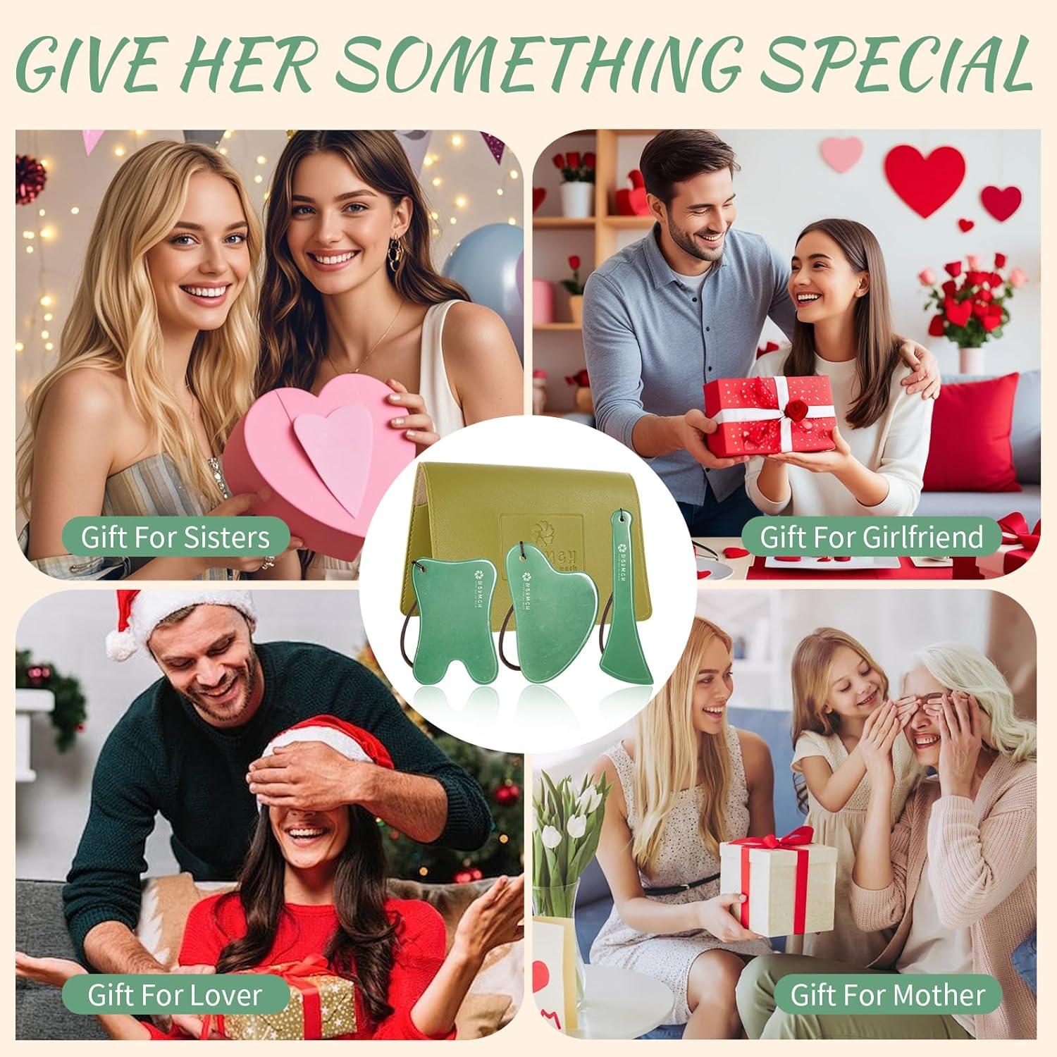 Juego de Gua Sha de Jade Natural Lusomch 3 Piezas Masaje Facial