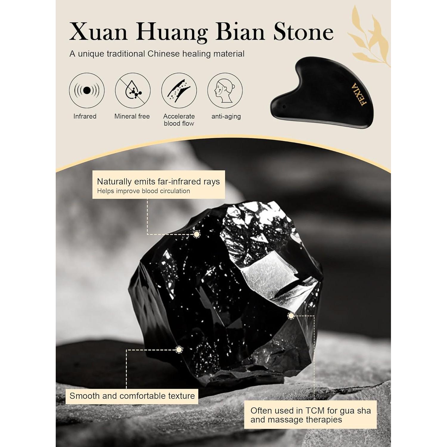 Gua Sha FEXIA Piedra Bian Negra Natural 1 PC Masaje Facial