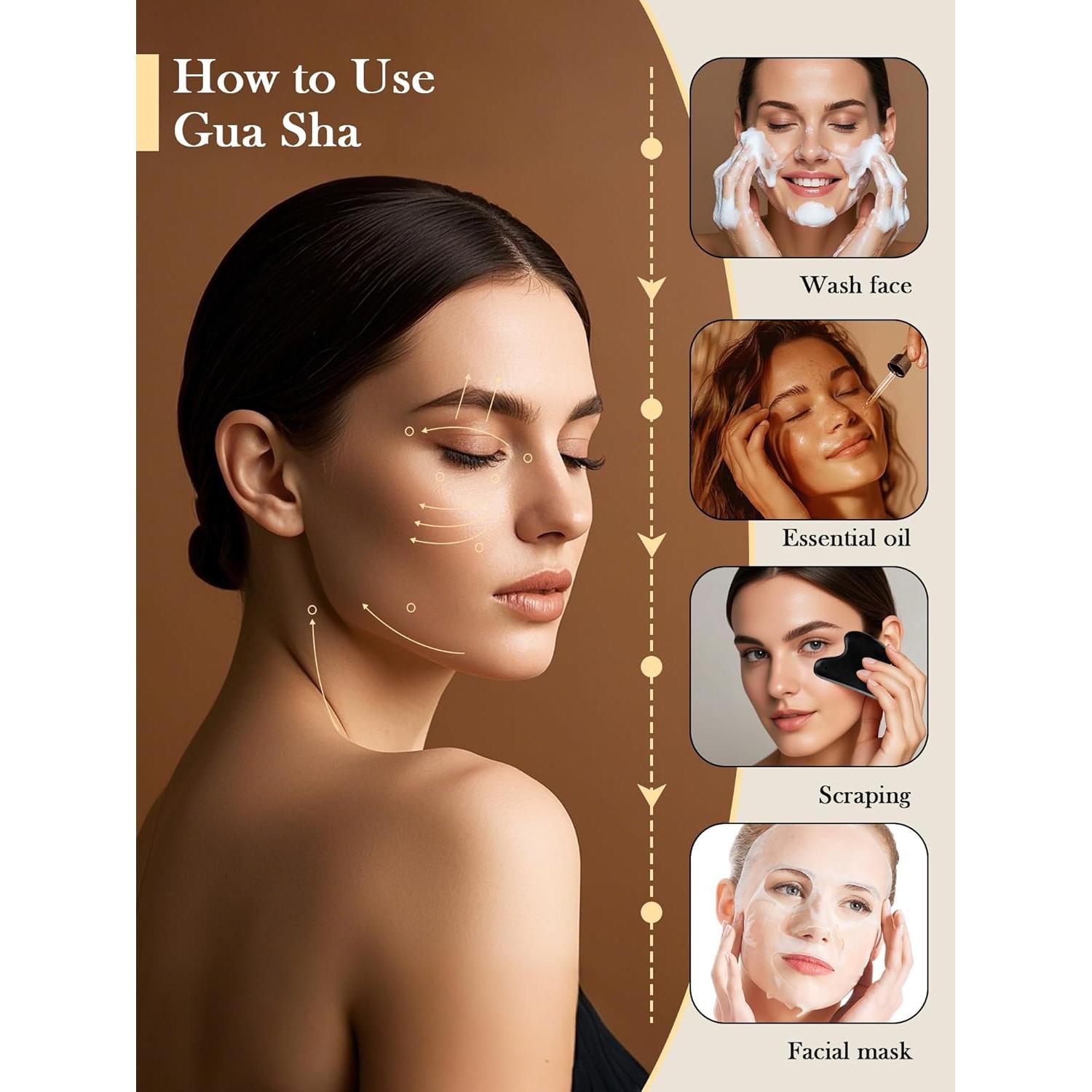 Gua Sha FEXIA Piedra Bian Negra Natural 1 PC Masaje Facial