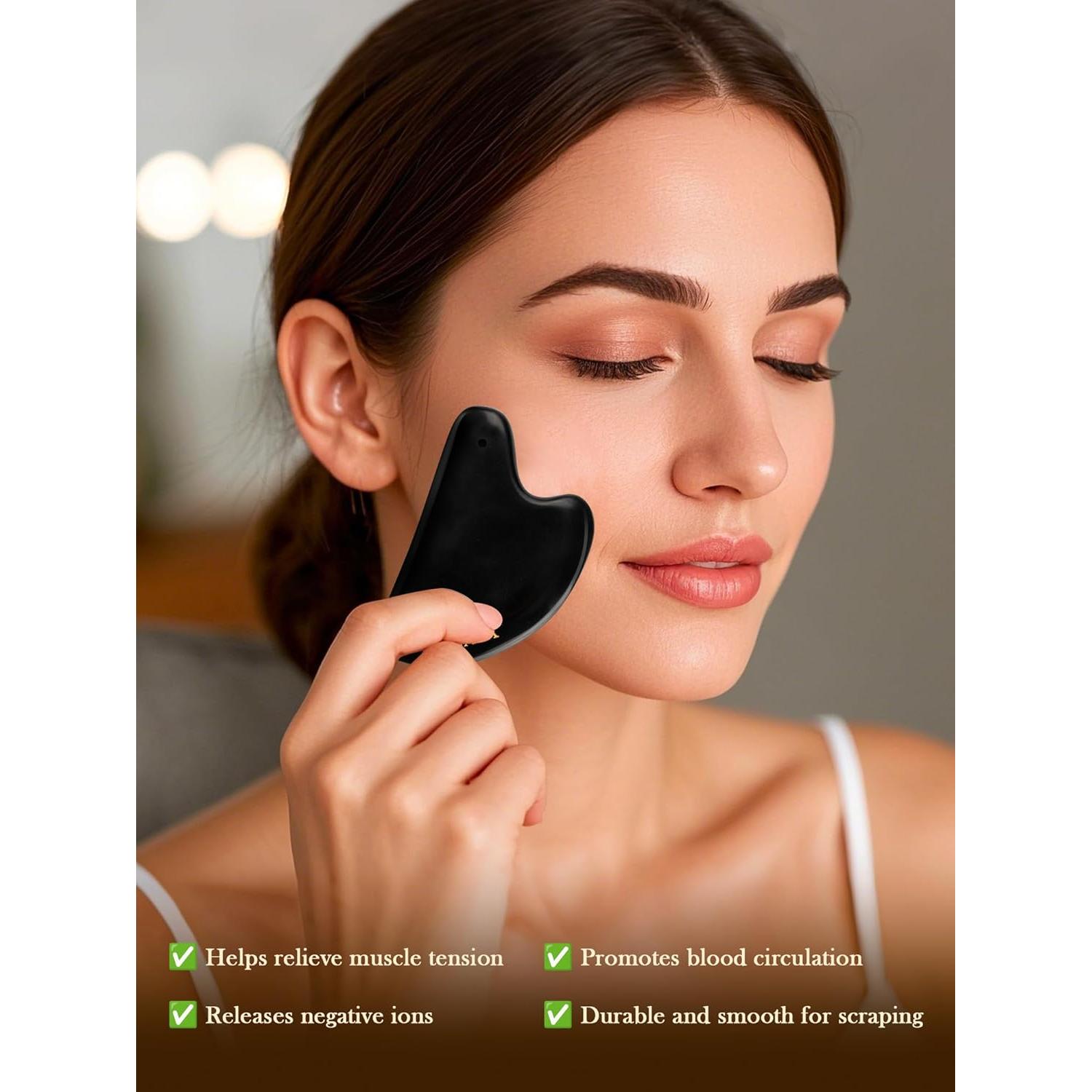 Gua Sha FEXIA Piedra Bian Negra Natural 1 PC Masaje Facial