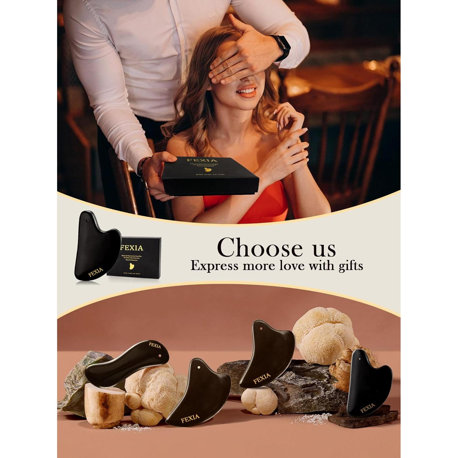 Gua Sha FEXIA Piedra Bian Negra Natural 1 PC Masaje Facial