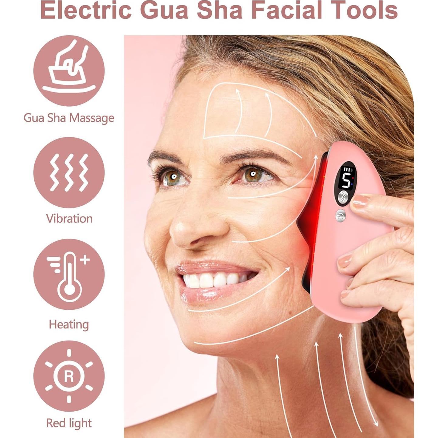 Herramienta Facial Gua Sha Eléctrica YEVYO GS2024 Rosa Pálido