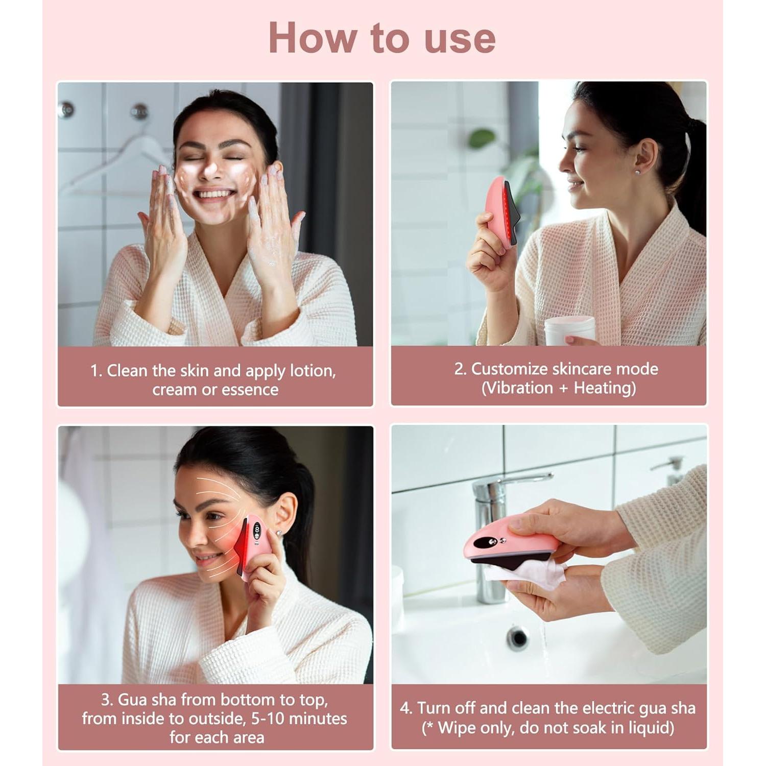 Herramienta Facial Gua Sha Eléctrica YEVYO GS2024 Rosa Pálido