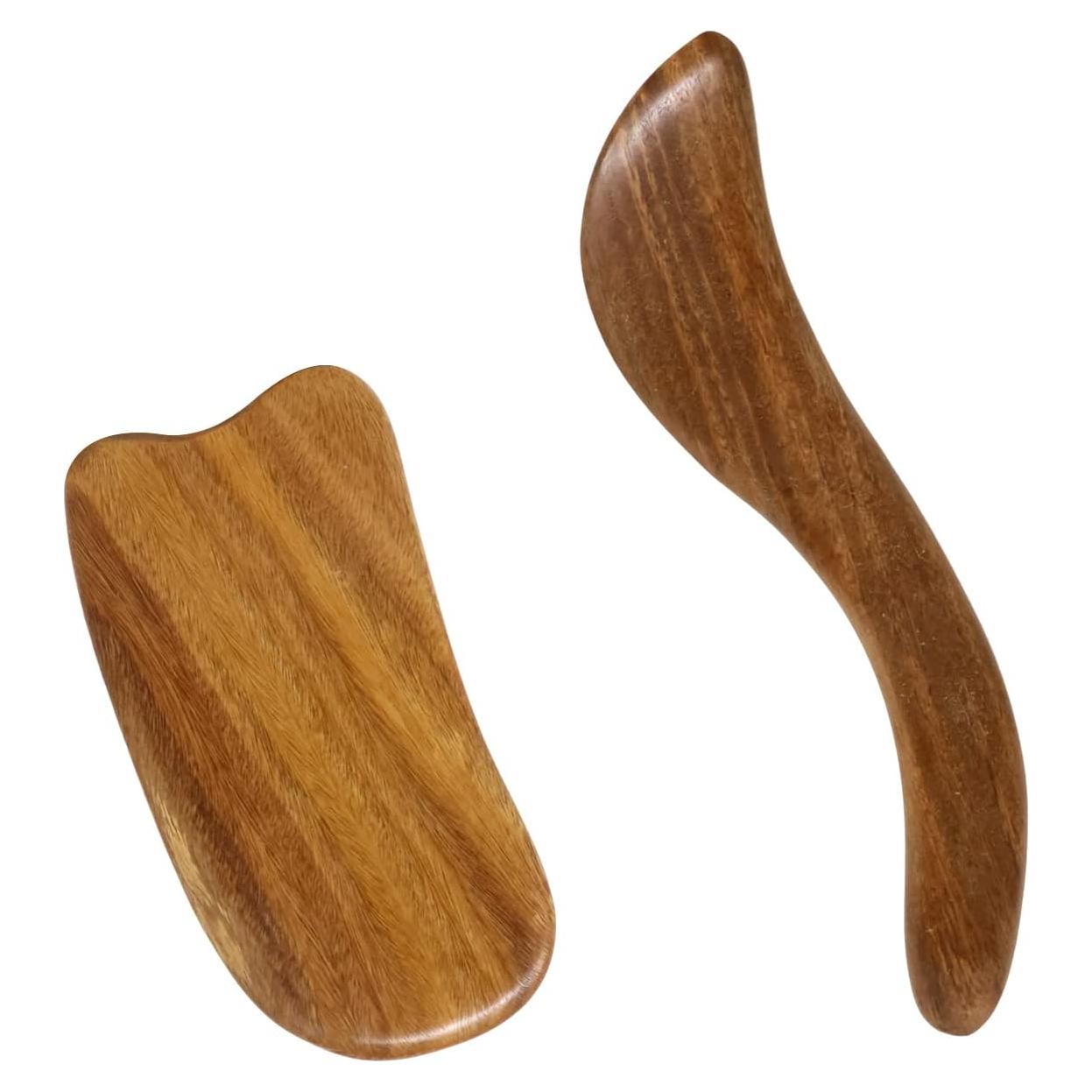 Tabla de Gua Sha de Sándalo Yueton - 2 Piezas, 17x3.2cm y 11x5.5cm