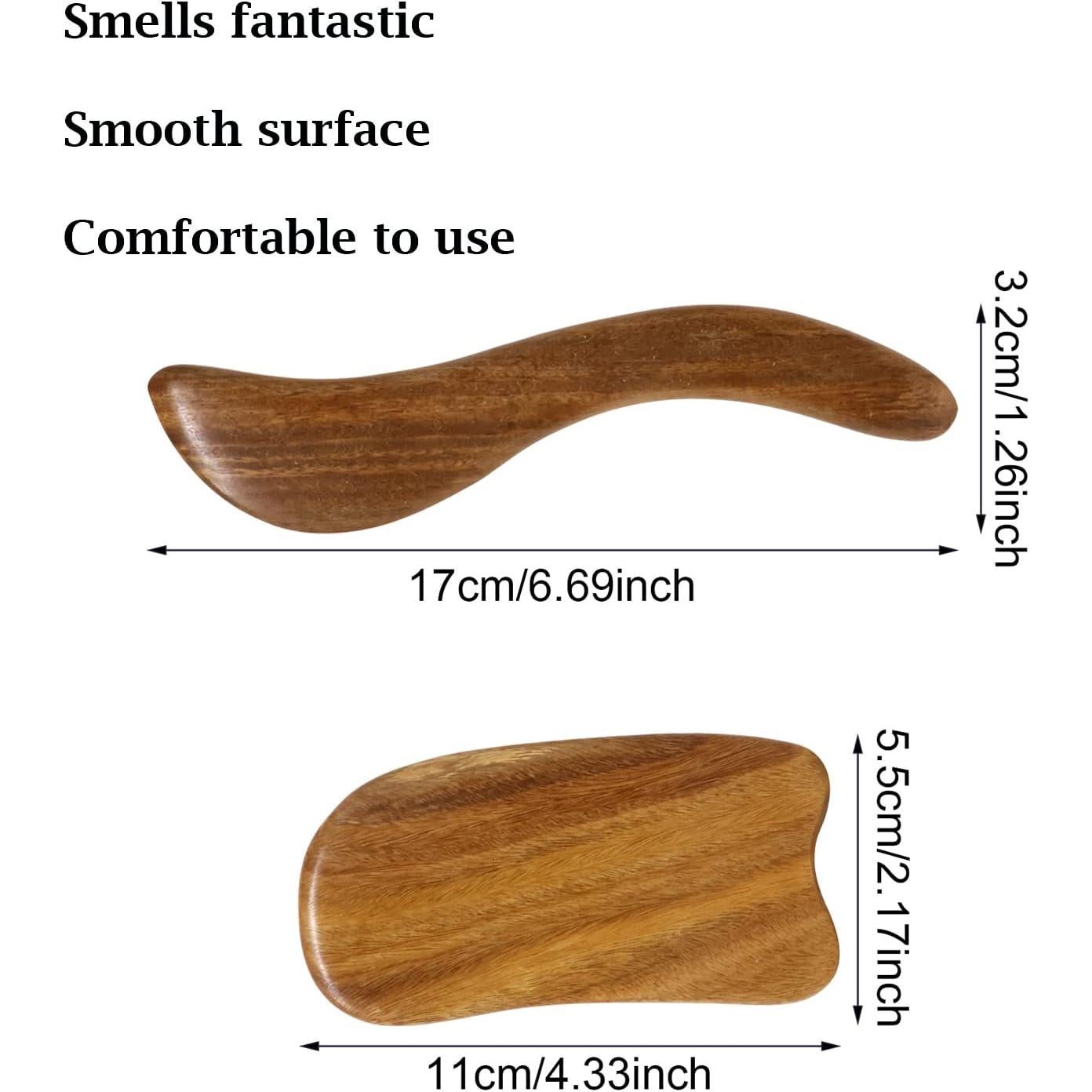 Tabla de Gua Sha de Sándalo Yueton - 2 Piezas, 17x3.2cm y 11x5.5cm