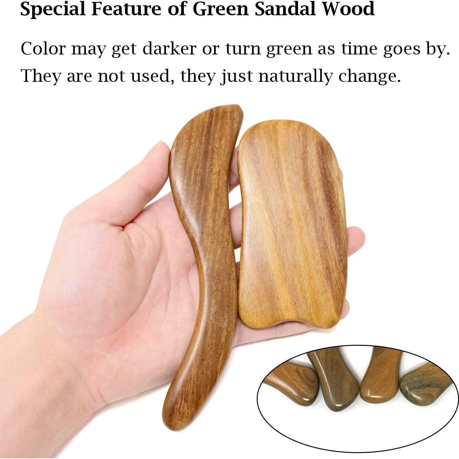Tabla de Gua Sha de Sándalo Yueton - 2 Piezas, 17x3.2cm y 11x5.5cm