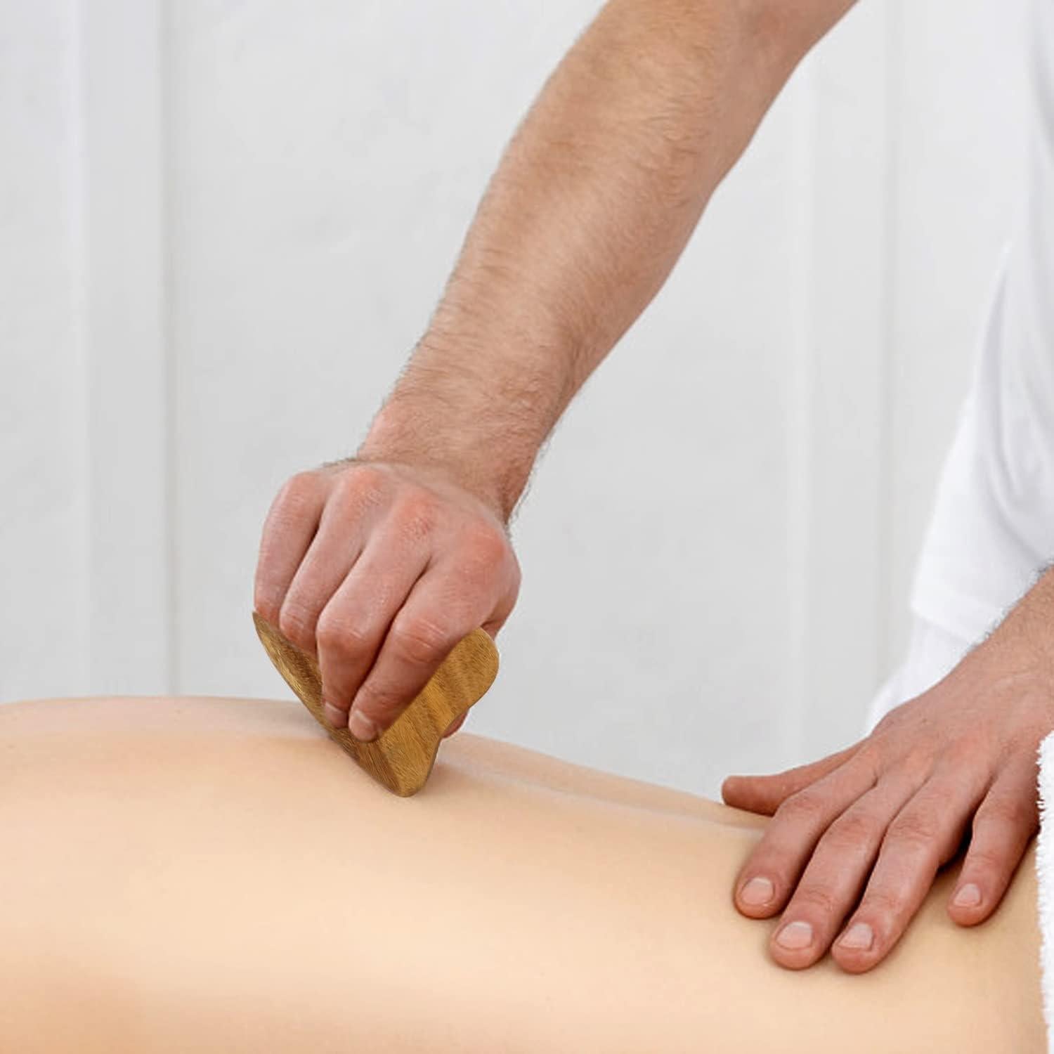 Tabla de Gua Sha de Sándalo Yueton - 2 Piezas, 17x3.2cm y 11x5.5cm