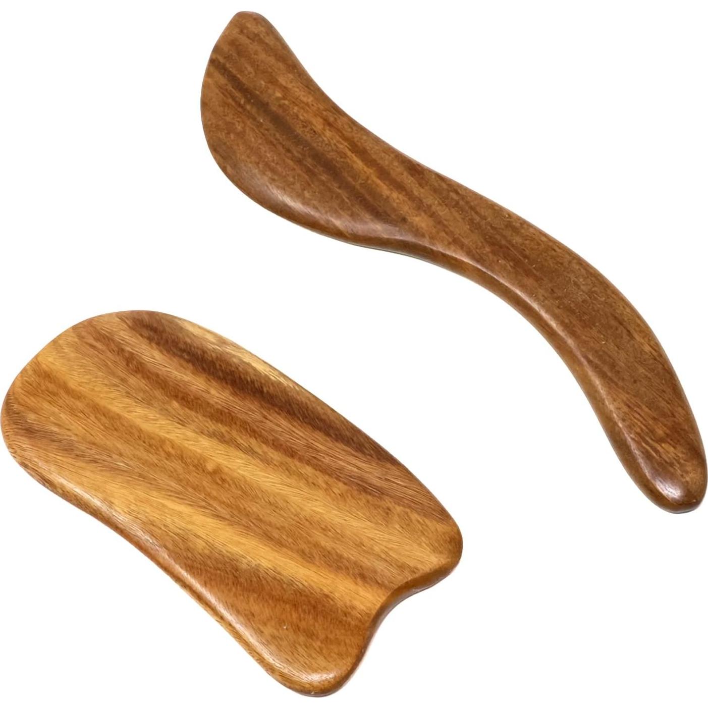 Tabla de Gua Sha de Sándalo Yueton - 2 Piezas, 17x3.2cm y 11x5.5cm