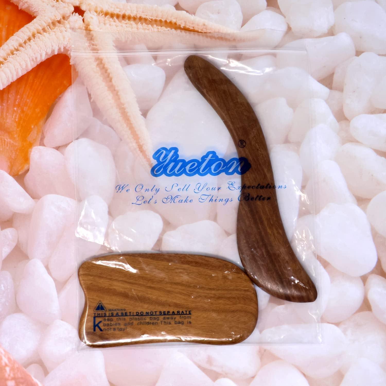 Tabla de Gua Sha de Sándalo Yueton - 2 Piezas, 17x3.2cm y 11x5.5cm
