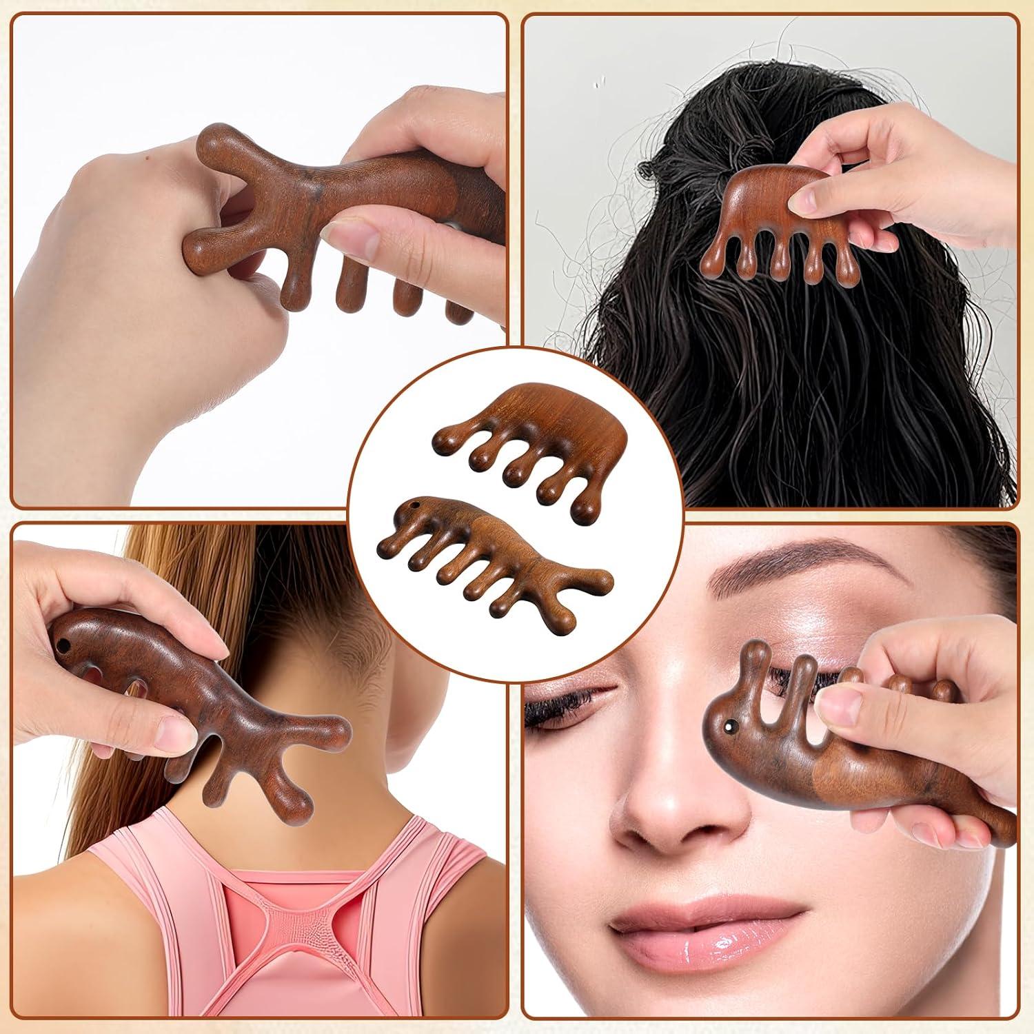 Paquete de 2 Masajeadores de Cuero Cabelludo de Madera Sándalo