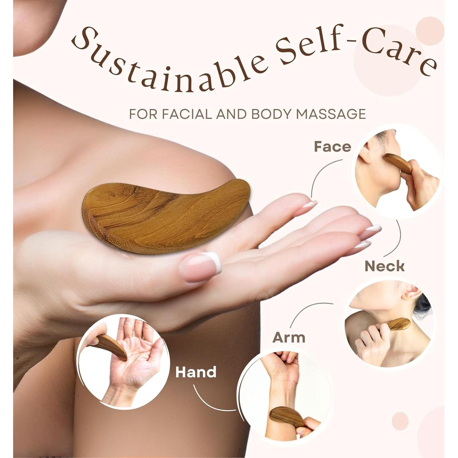 Gua Sha de Madera de Teca Gwynth para Masaje Facial y Corporal
