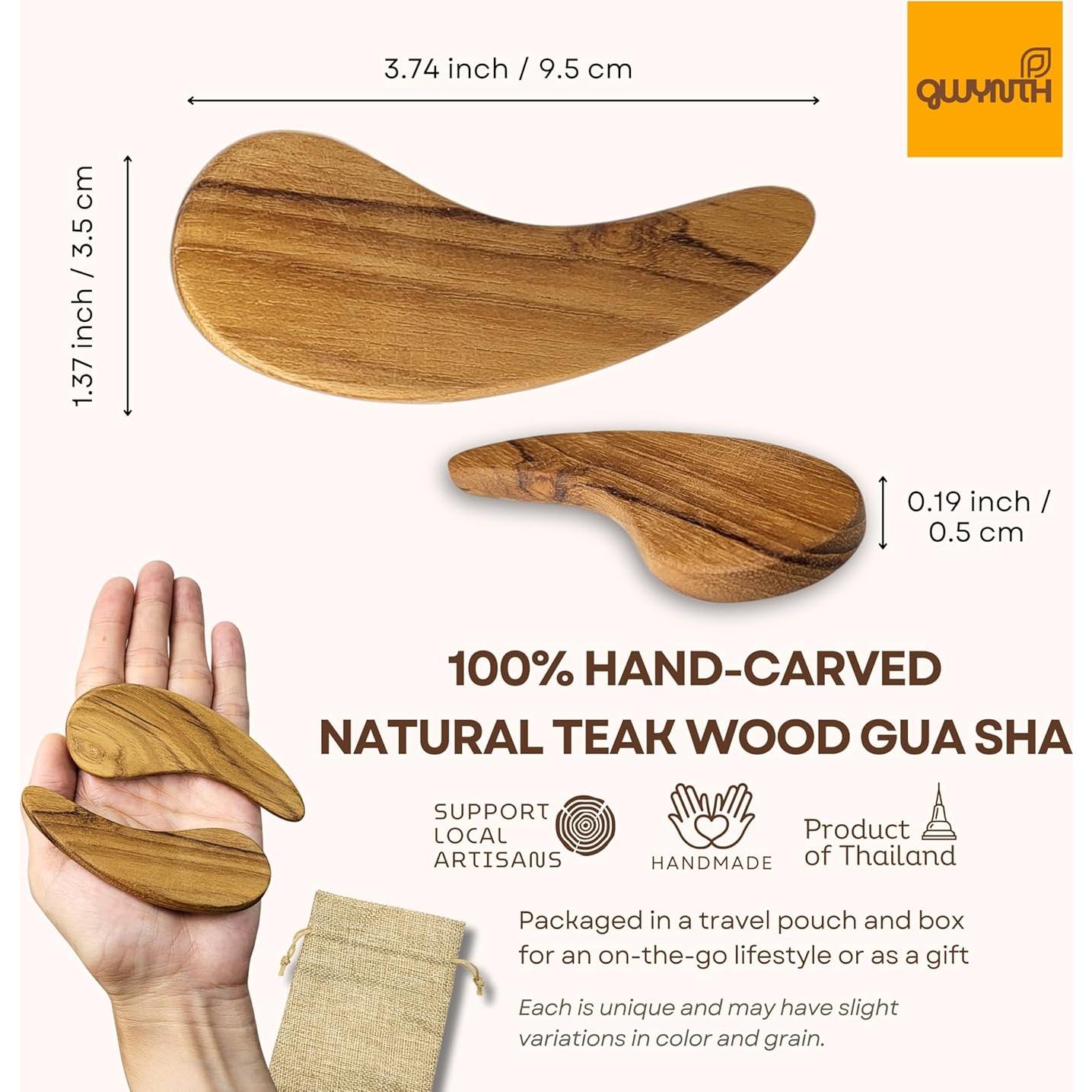 Gua Sha de Madera de Teca Gwynth para Masaje Facial y Corporal