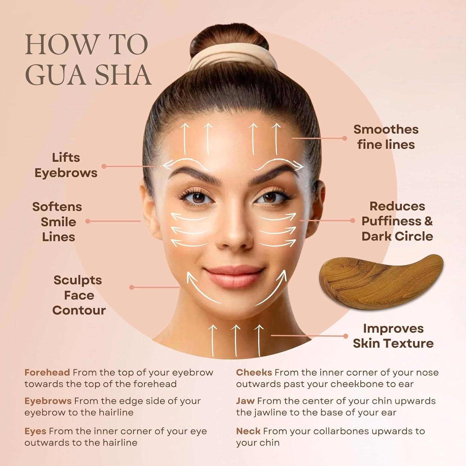 Gua Sha de Madera de Teca Gwynth para Masaje Facial y Corporal