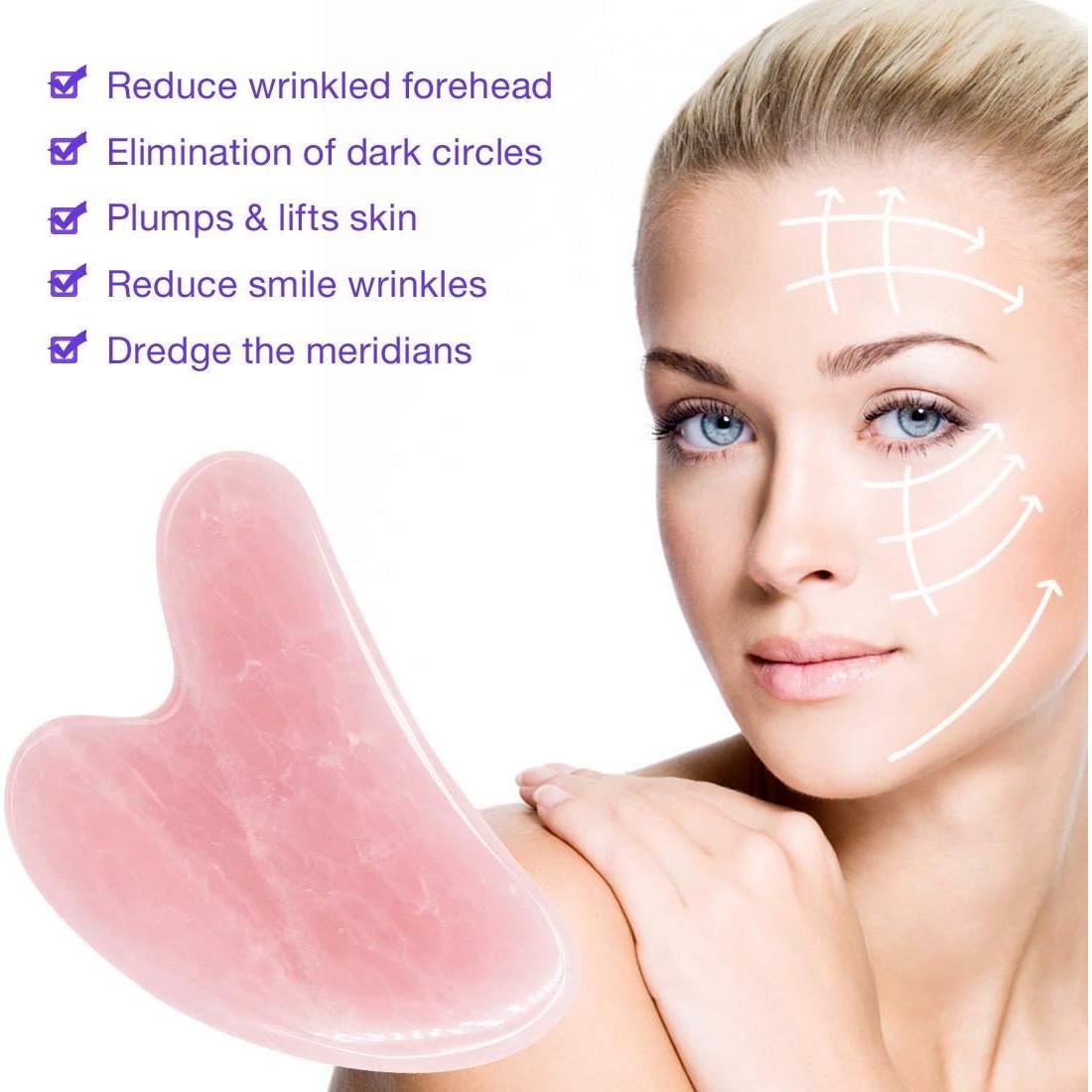 Herramienta de Masaje Gua Sha Cuarzo Rosa AOVIOANDY 7.6x5.1cm