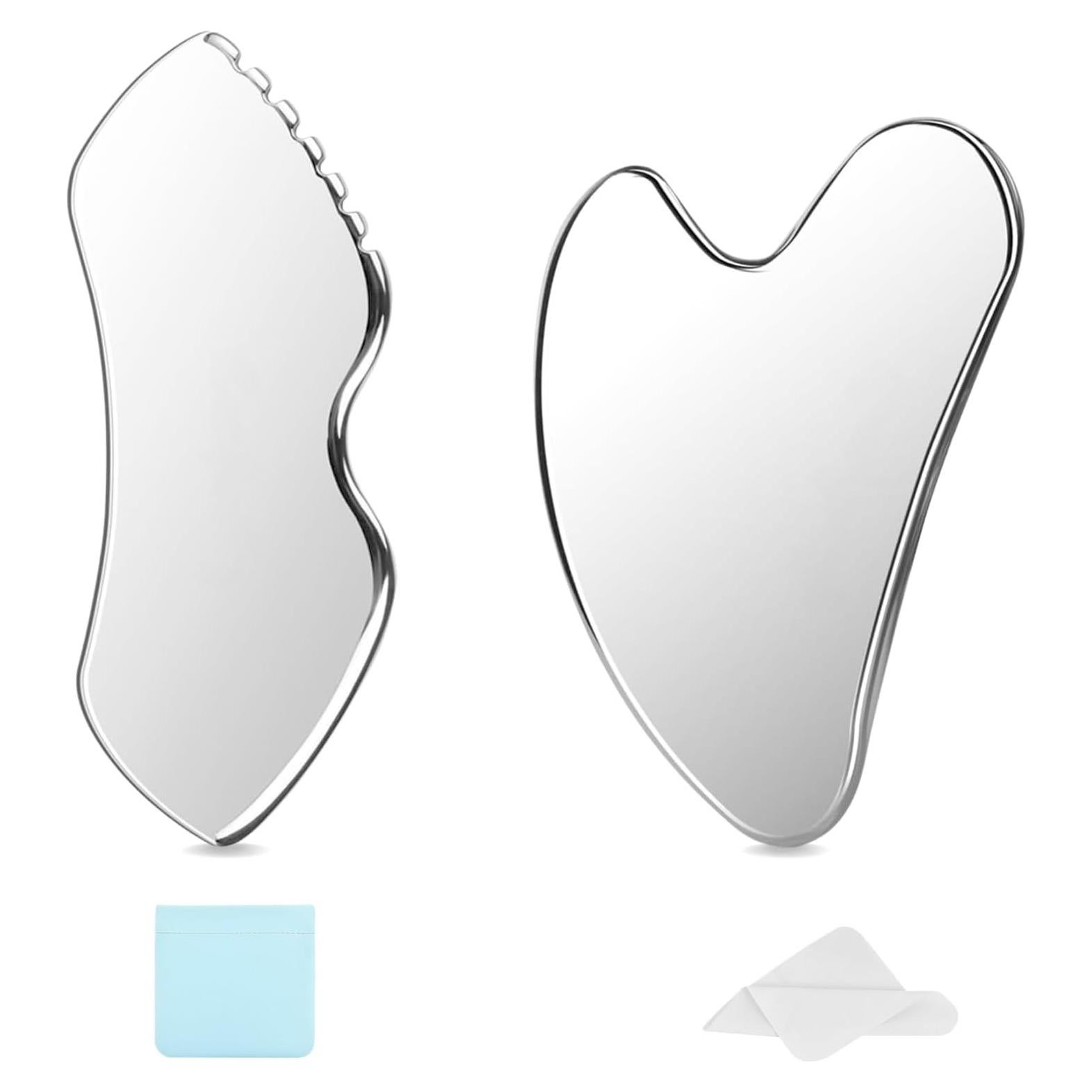 Set 2 Piezas Gua Sha Facial Acero Inoxidable ZminRN - Masaje Drenaje Linfático