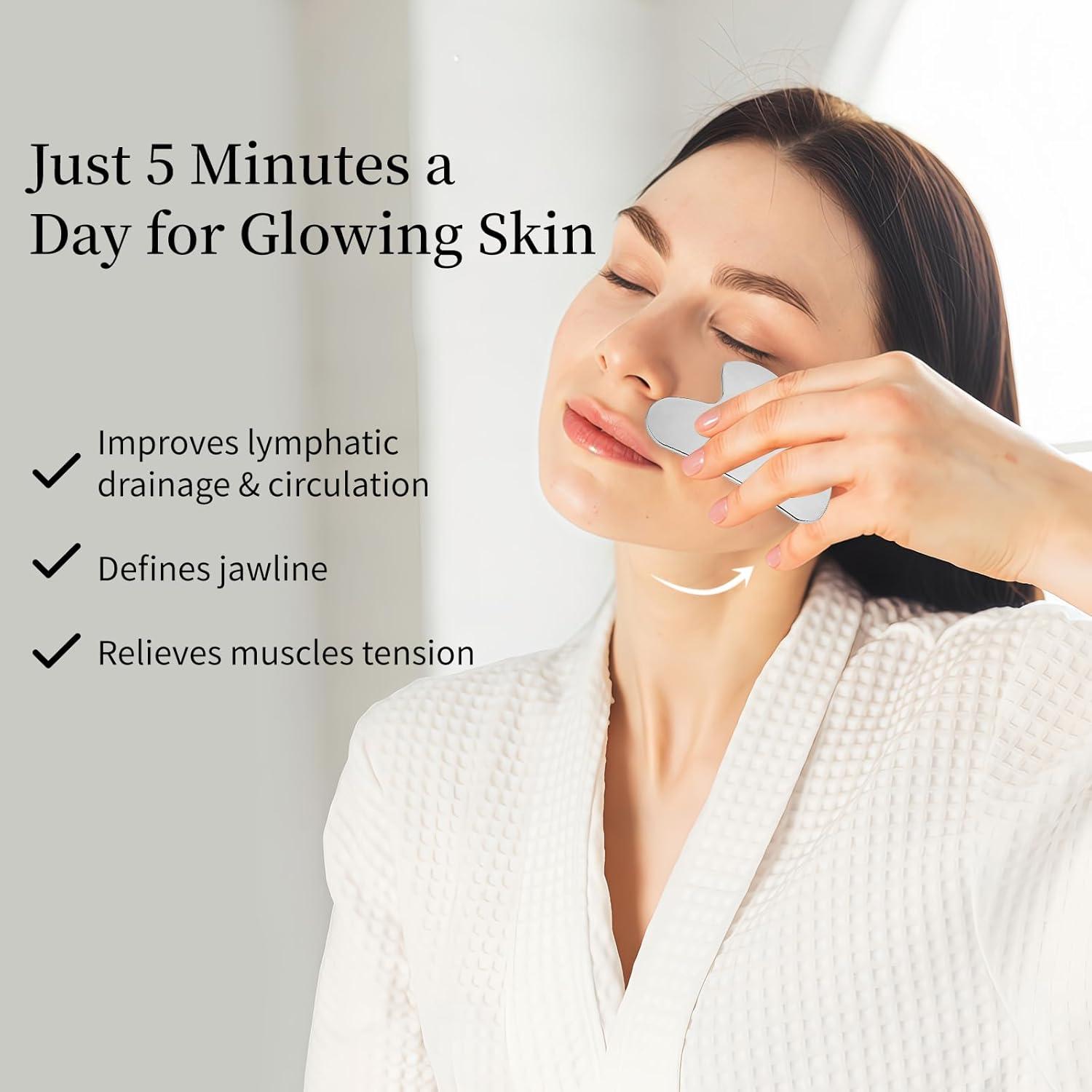 Set 2 Piezas Gua Sha Facial Acero Inoxidable ZminRN - Masaje Drenaje Linfático