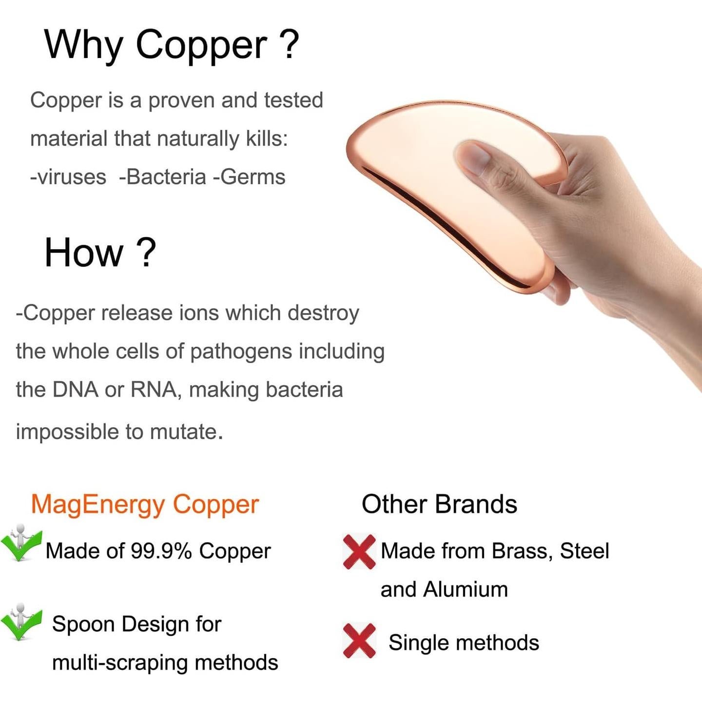 Masajeador Facial Gua Sha MagEnergy de Cobre Puro 7.62x5.08cm