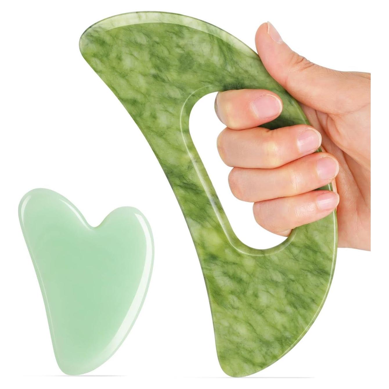 Juego de Herramientas de Masaje Gua Sha Jade Crossmoon 2 Piezas