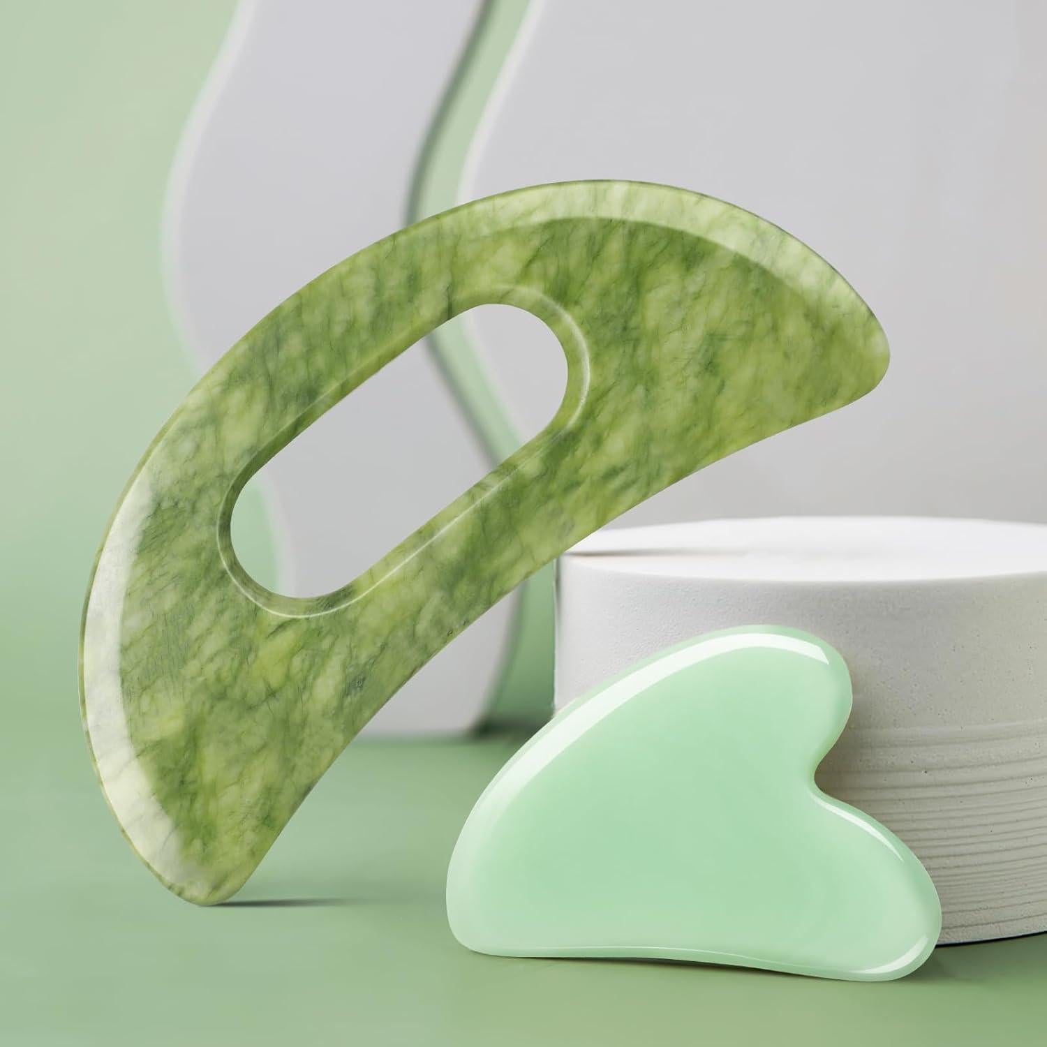 Juego de Herramientas de Masaje Gua Sha Jade Crossmoon 2 Piezas