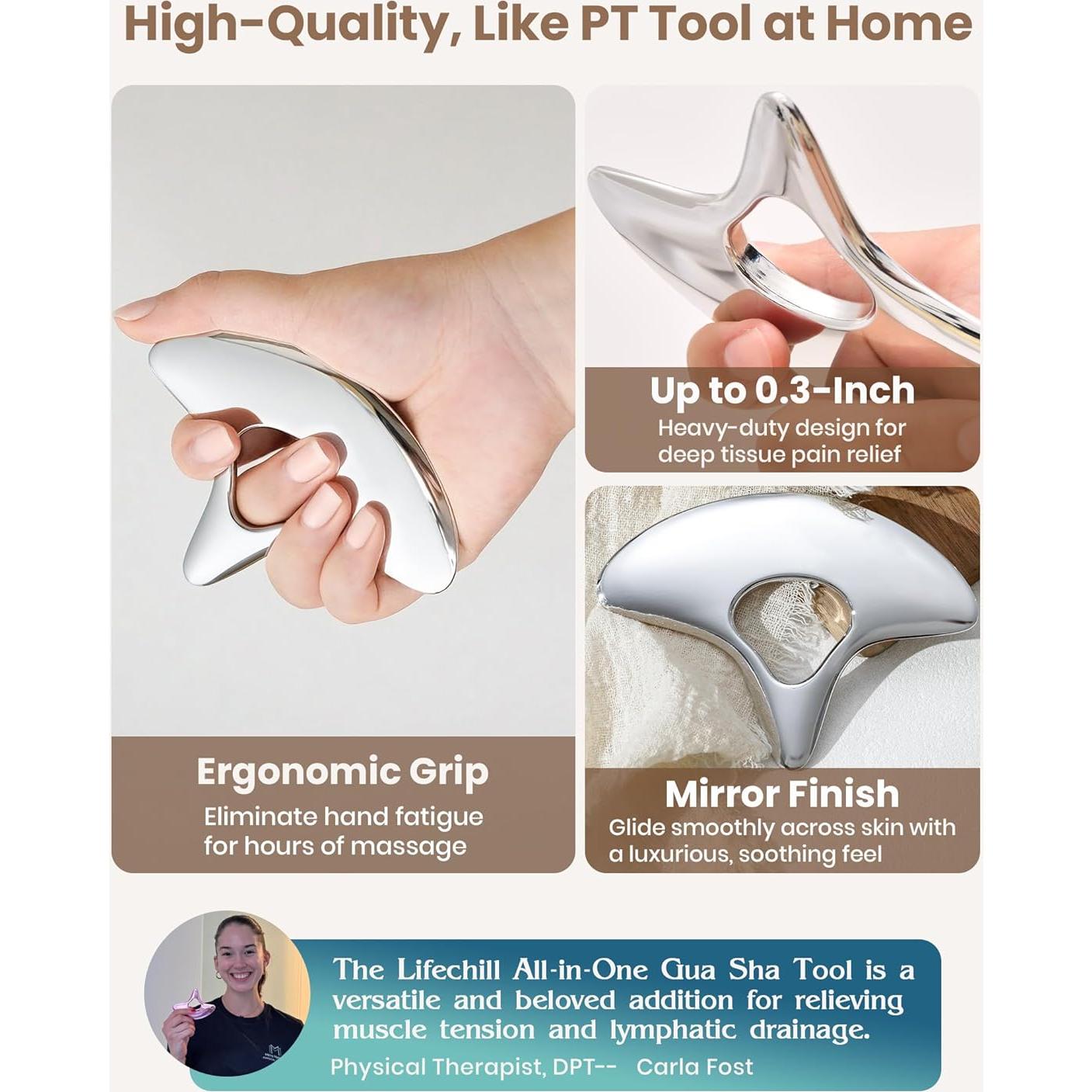 Gua Sha de Acero Inoxidable Lifechill para Masaje y Drenaje Linfático