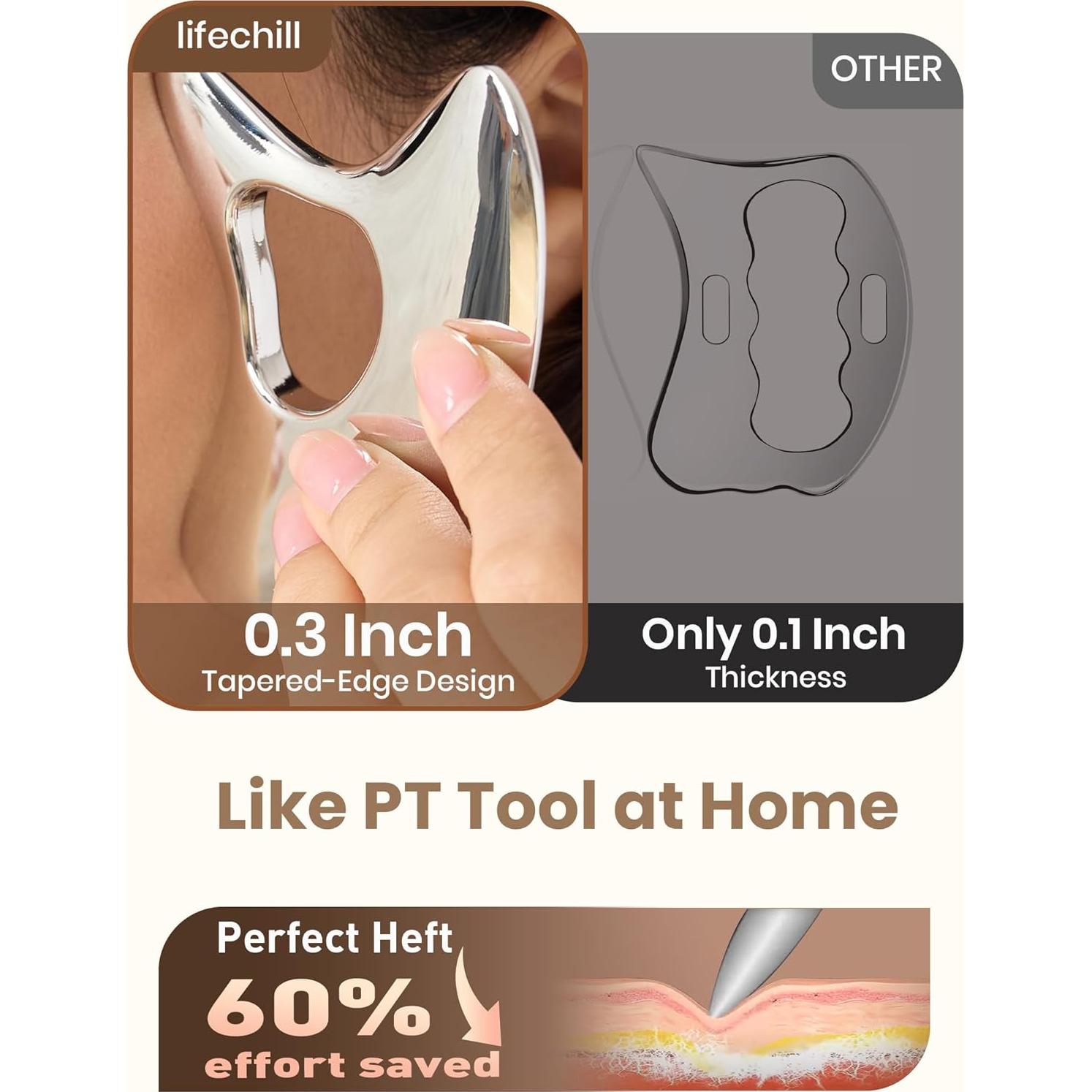 Gua Sha de Acero Inoxidable Lifechill para Masaje y Drenaje Linfático