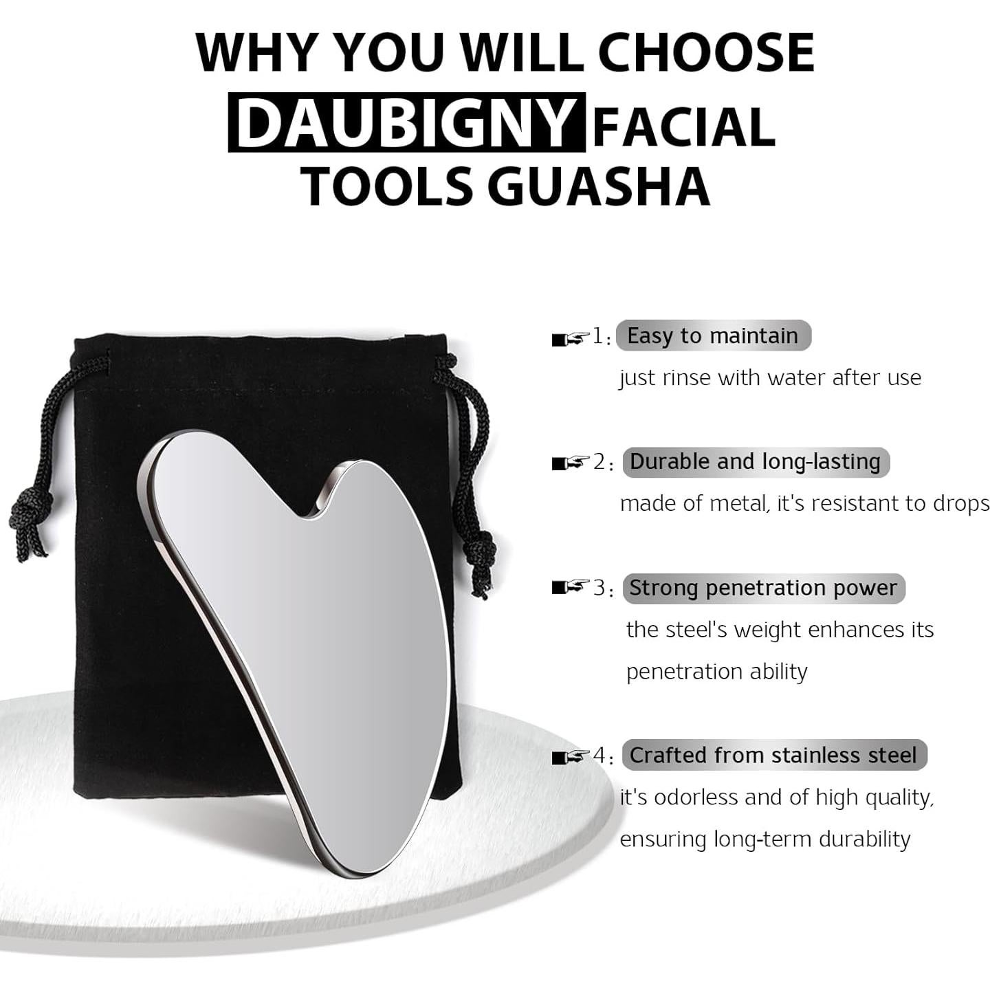 Gua Sha de Acero Inoxidable Daubigny para Masaje Facial y Corporal