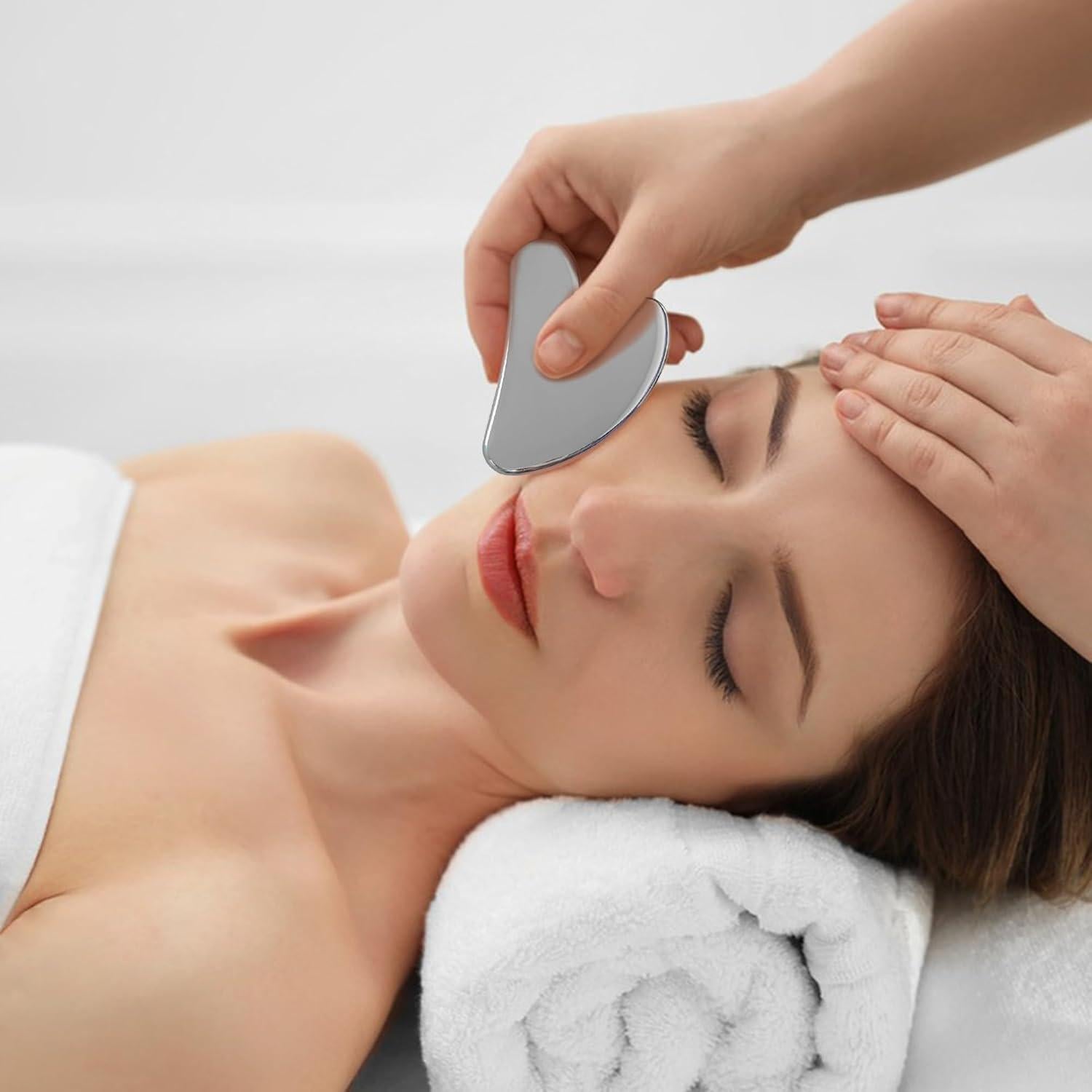 Herramienta Gua Sha Facial Quacc de Acero Inoxidable Plata