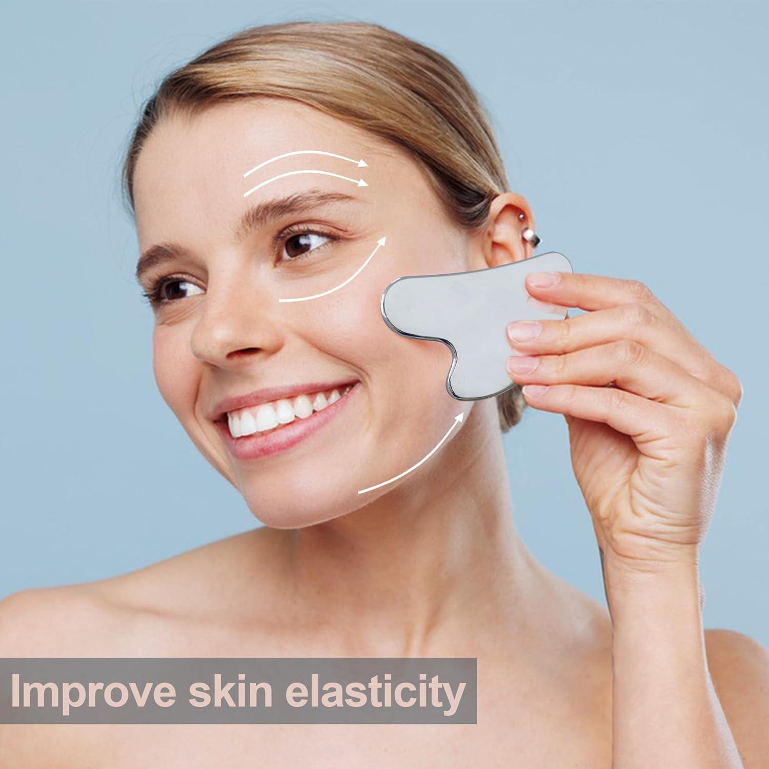 Herramienta Gua Sha Facial Quacc de Acero Inoxidable Plata