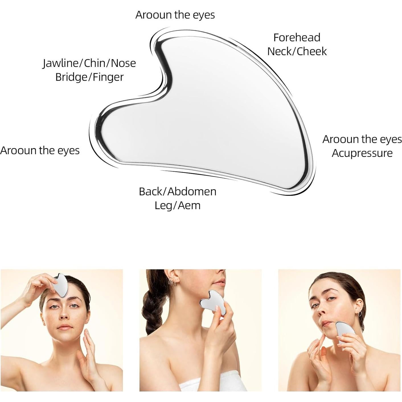 Herramientas Gua Sha Facial BTYMS - 2 Pcs Acero Inoxidable