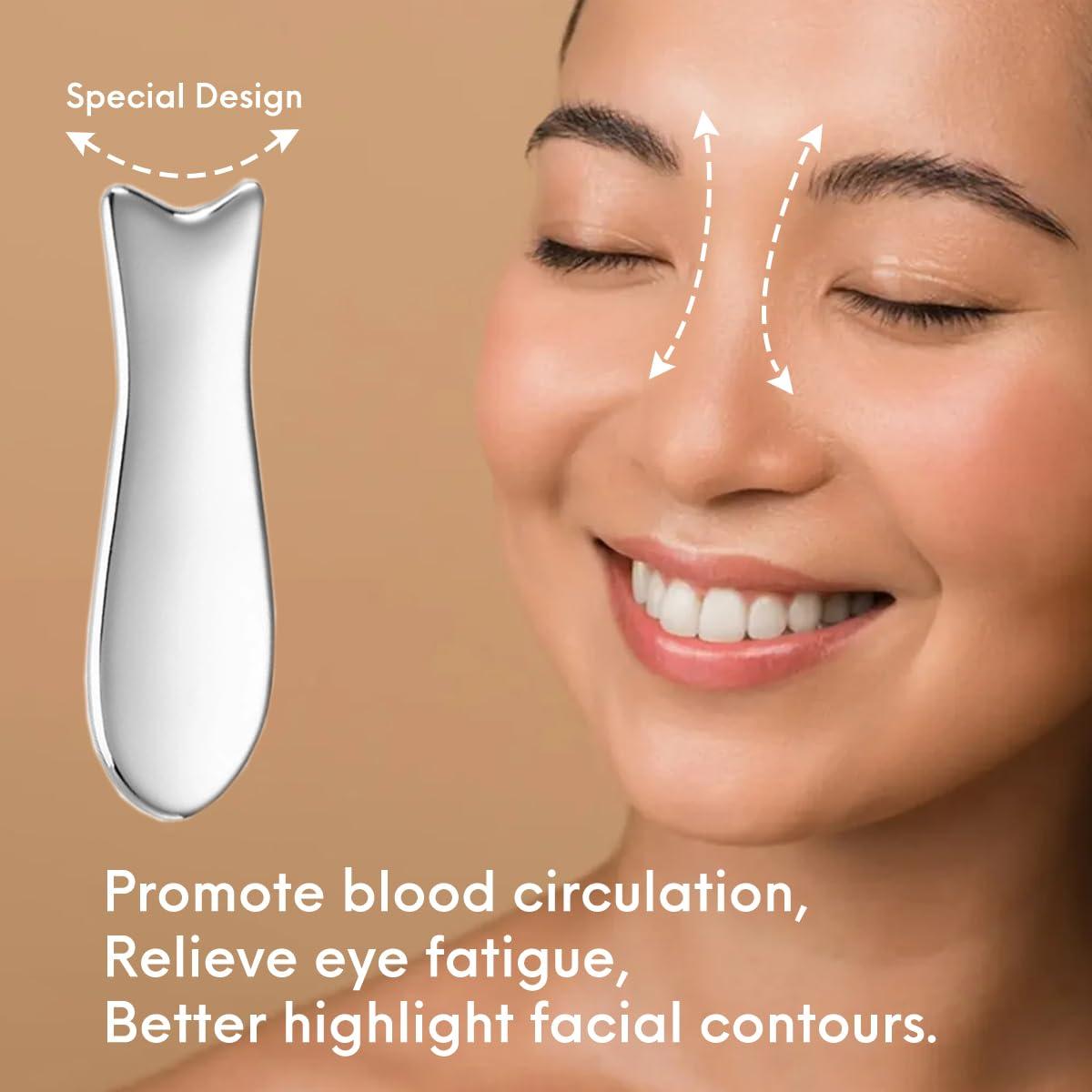 Kit de Gua Sha Facial 3 en 1 MOKIUER Acero Inoxidable Plata